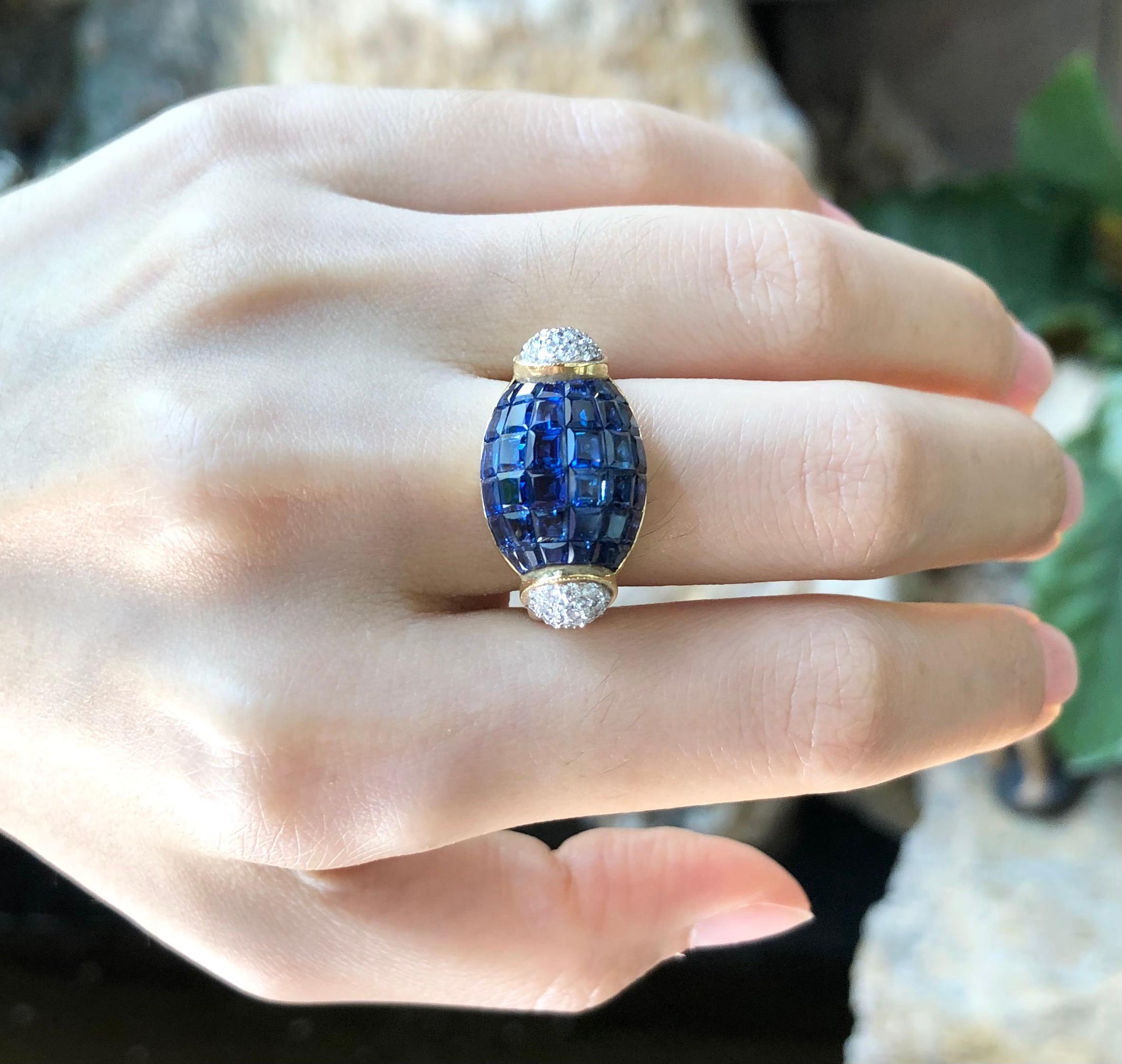 Mixed Cut Blue Sapphire with Diamond Ring Set in 18 Karat Gold Settings For Sale