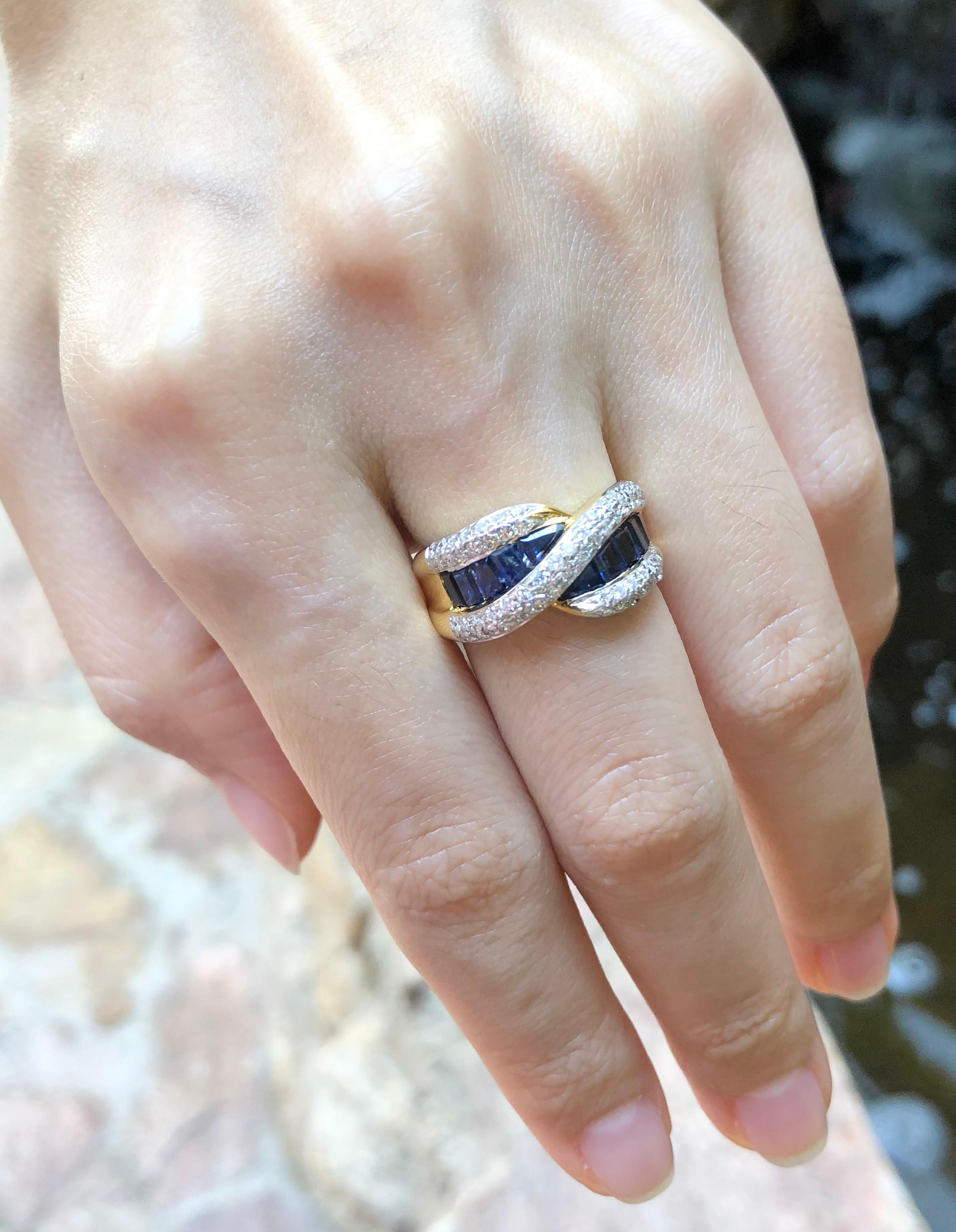 Mixed Cut Blue Sapphire with Diamond Ring Set in 18 Karat Gold Settings For Sale