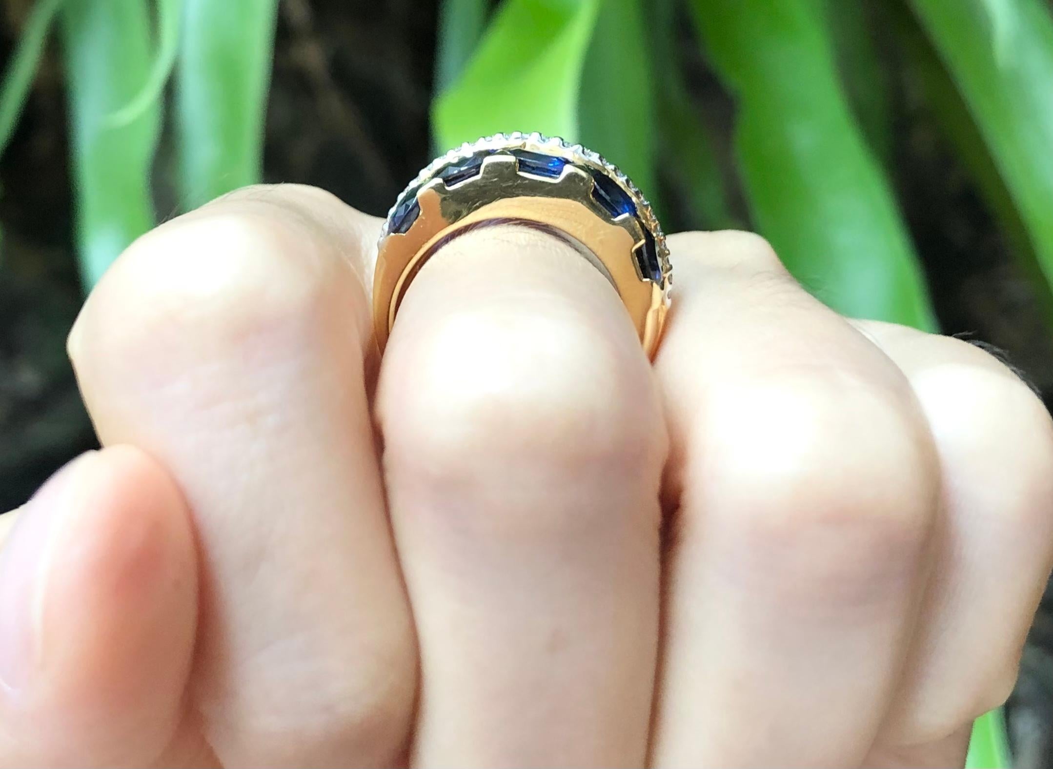 Ring mit blauem Saphir und Diamant in 18 Karat Goldfassung Damen im Angebot