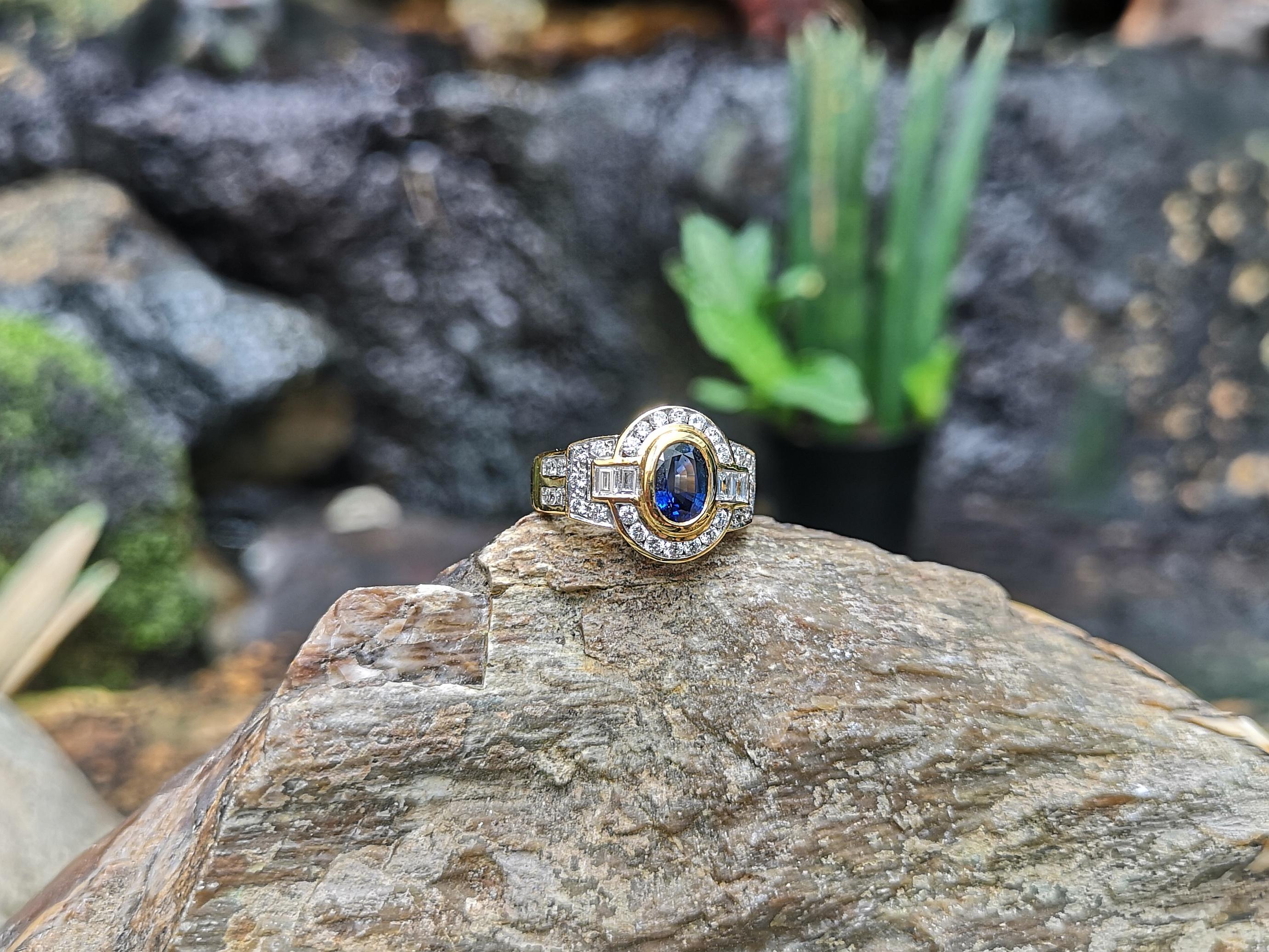 Mixed Cut Blue Sapphire with Diamond Ring Set in 18 Karat Gold Settings For Sale