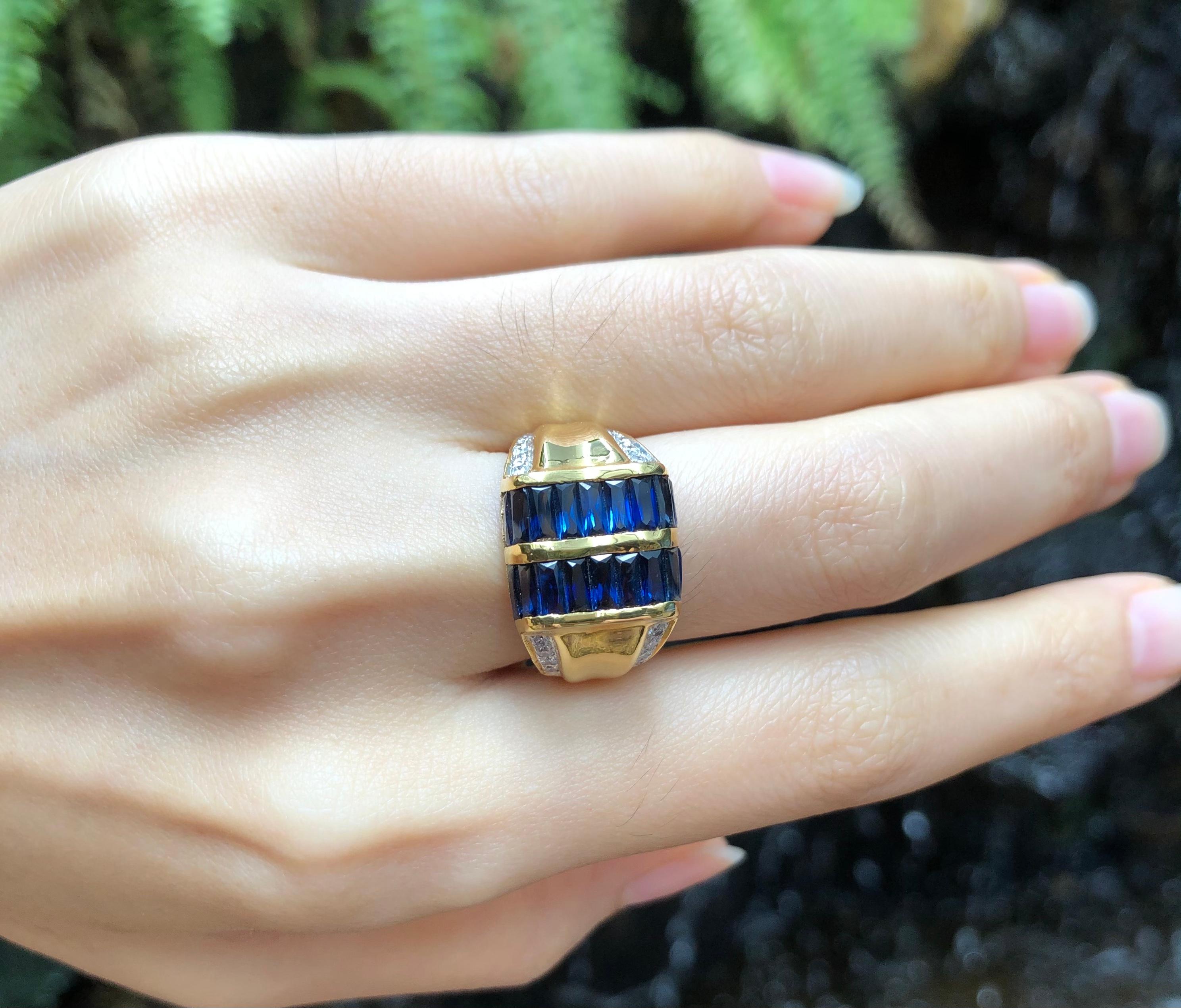 Bague en or 18 carats avec saphir bleu et diamant en vente 1
