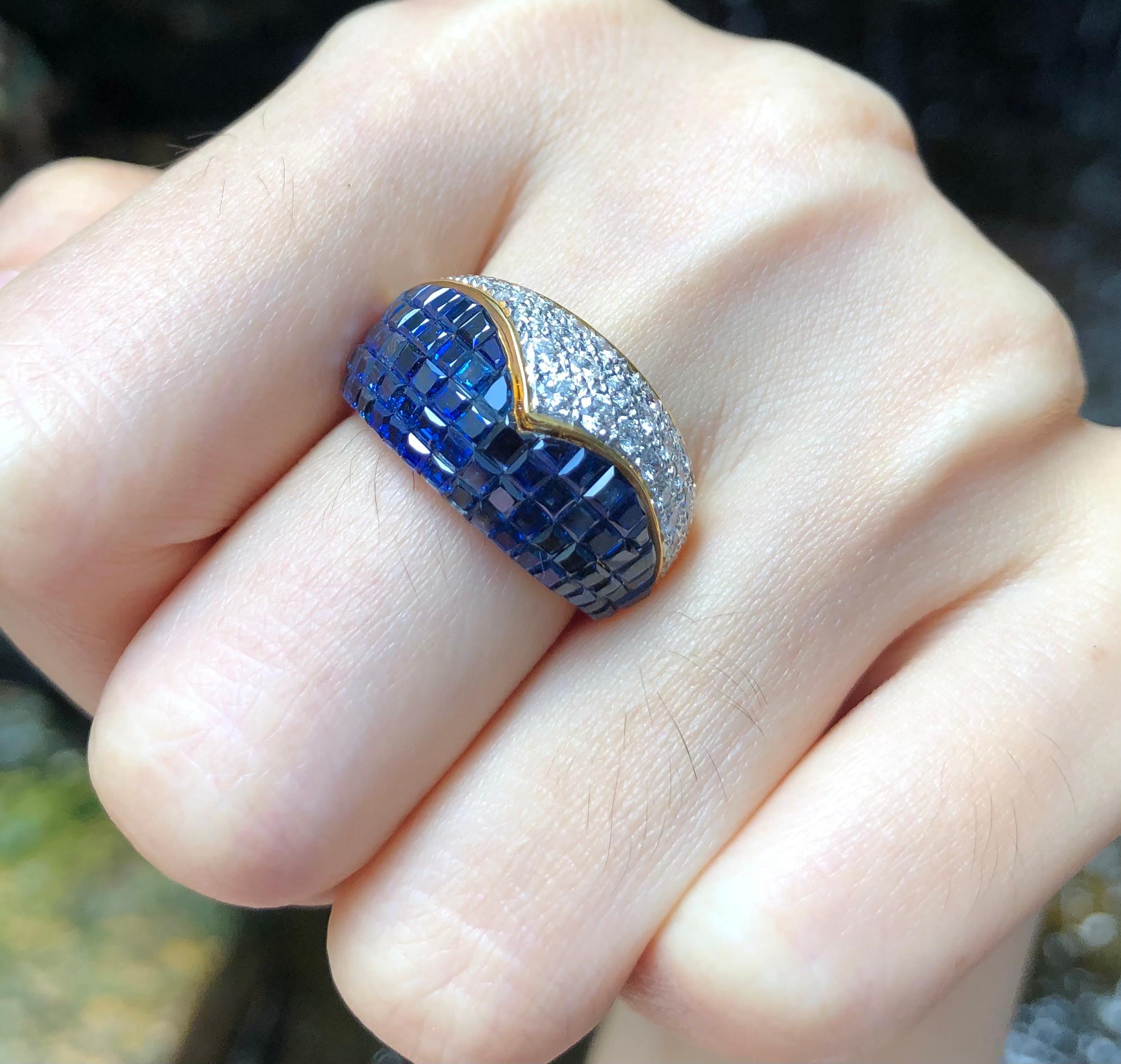 Blue Sapphire with Diamond Ring Set in 18 Karat Gold Settings For Sale 1