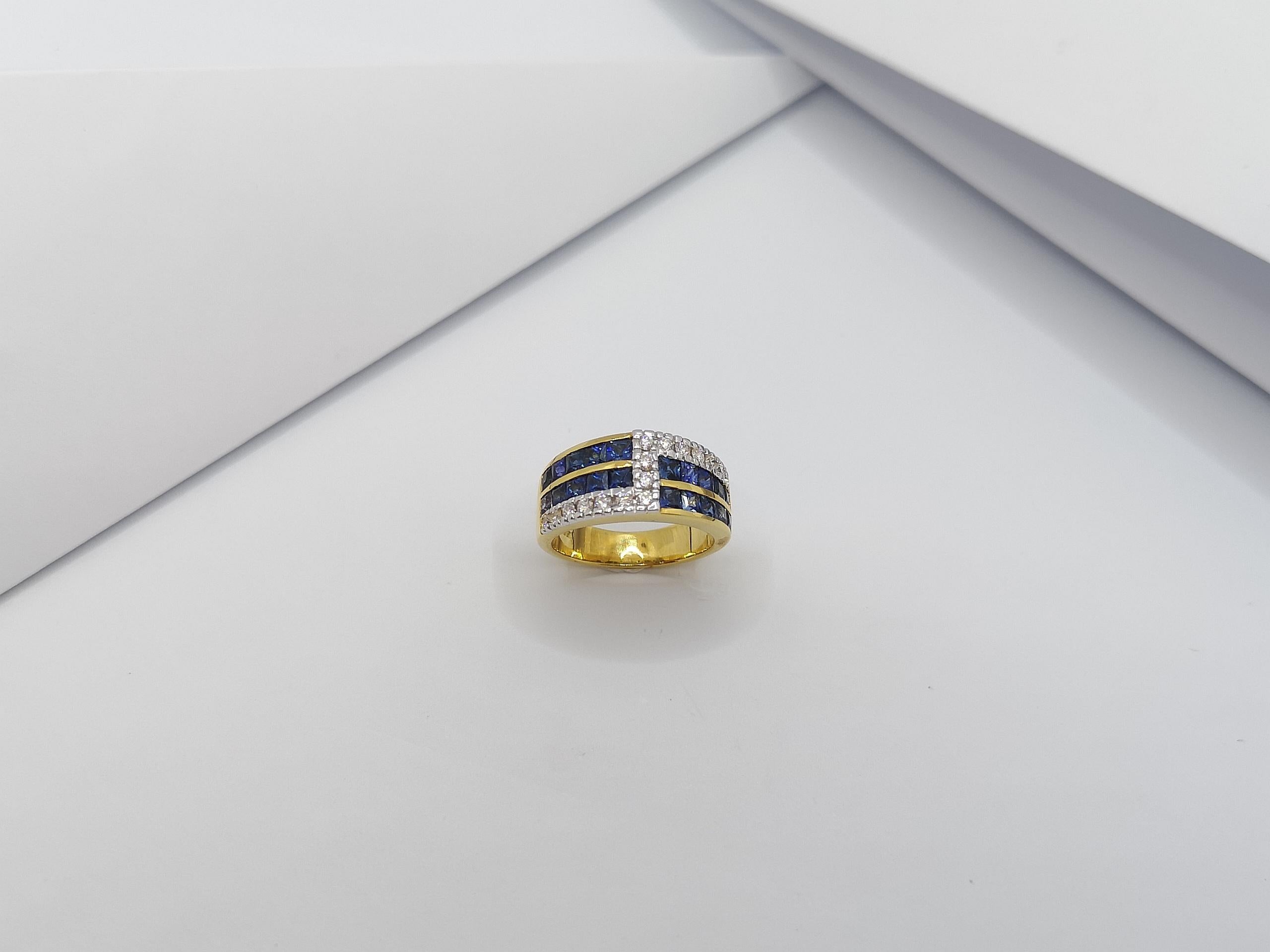 Blue Sapphire with Diamond Ring Set in 18 Karat Gold Settings For Sale 1