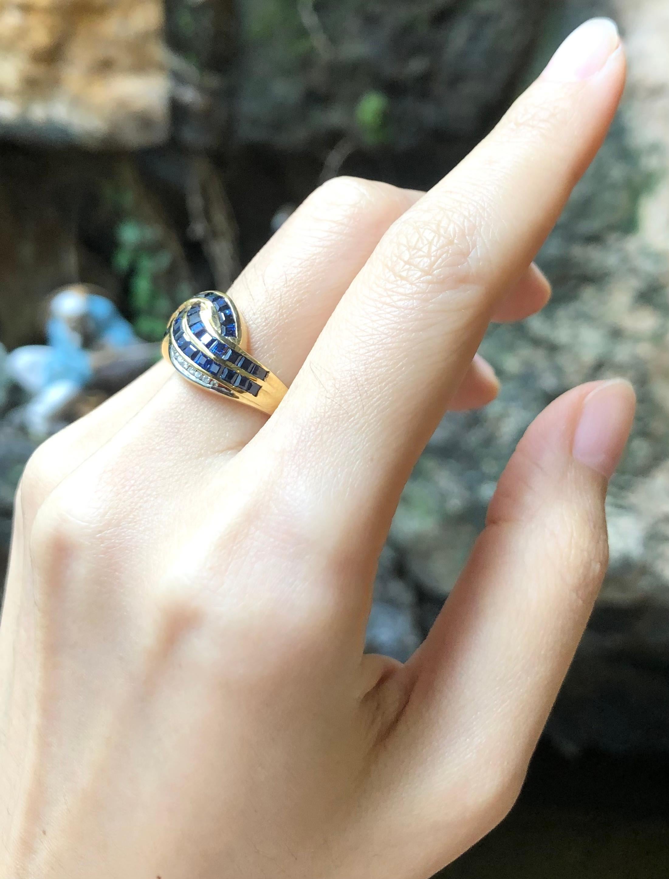 Bague en or 18 carats avec saphir bleu et diamant en vente 1