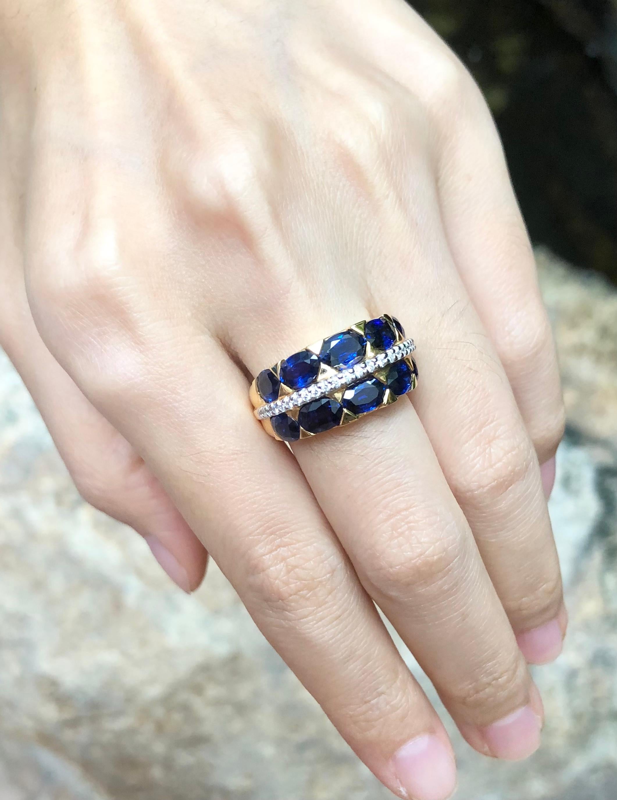 Ring mit blauem Saphir und Diamant in 18 Karat Goldfassung im Angebot 1