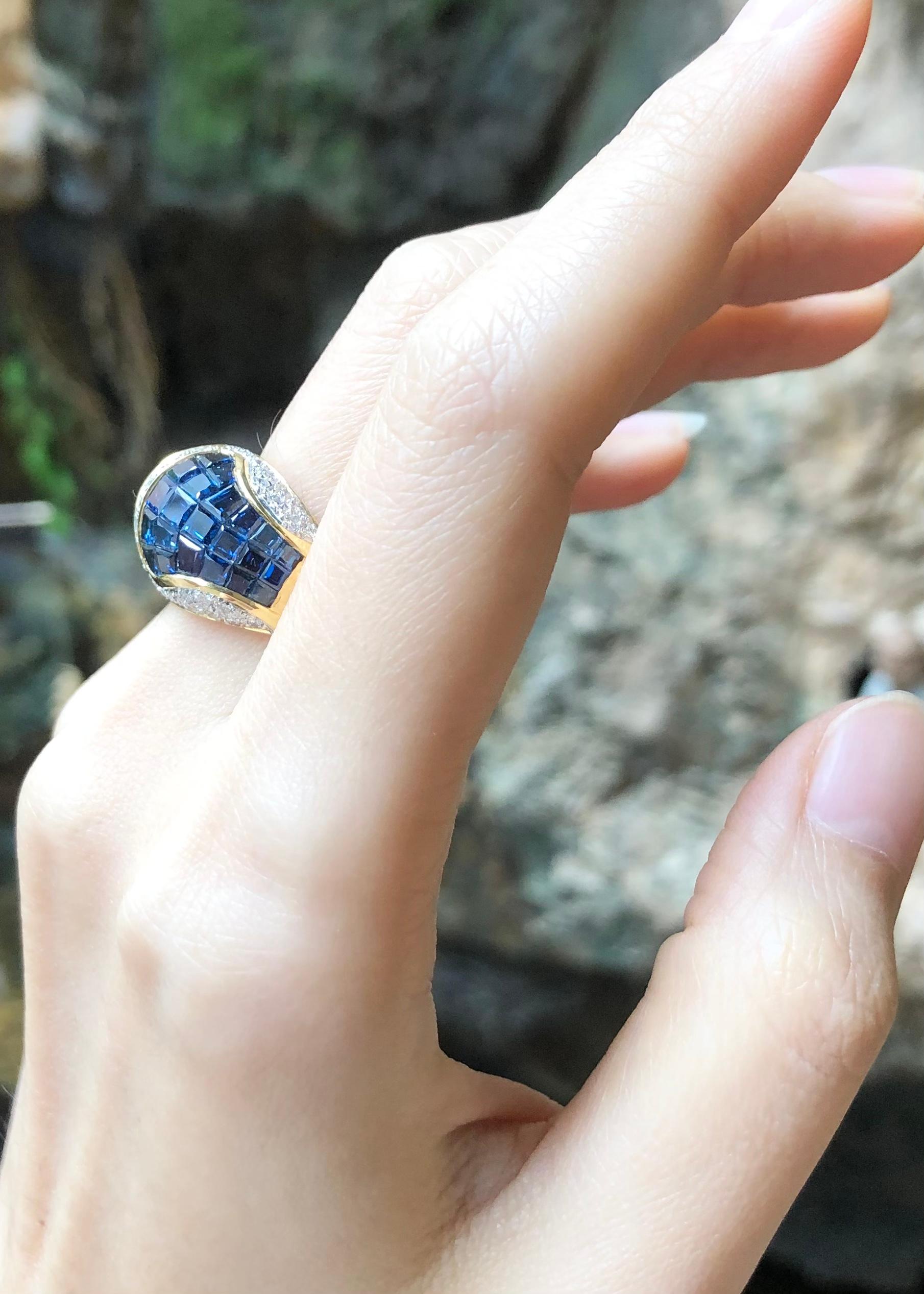 Blue Sapphire with Diamond Ring set in 18 Karat Gold Settings For Sale 1