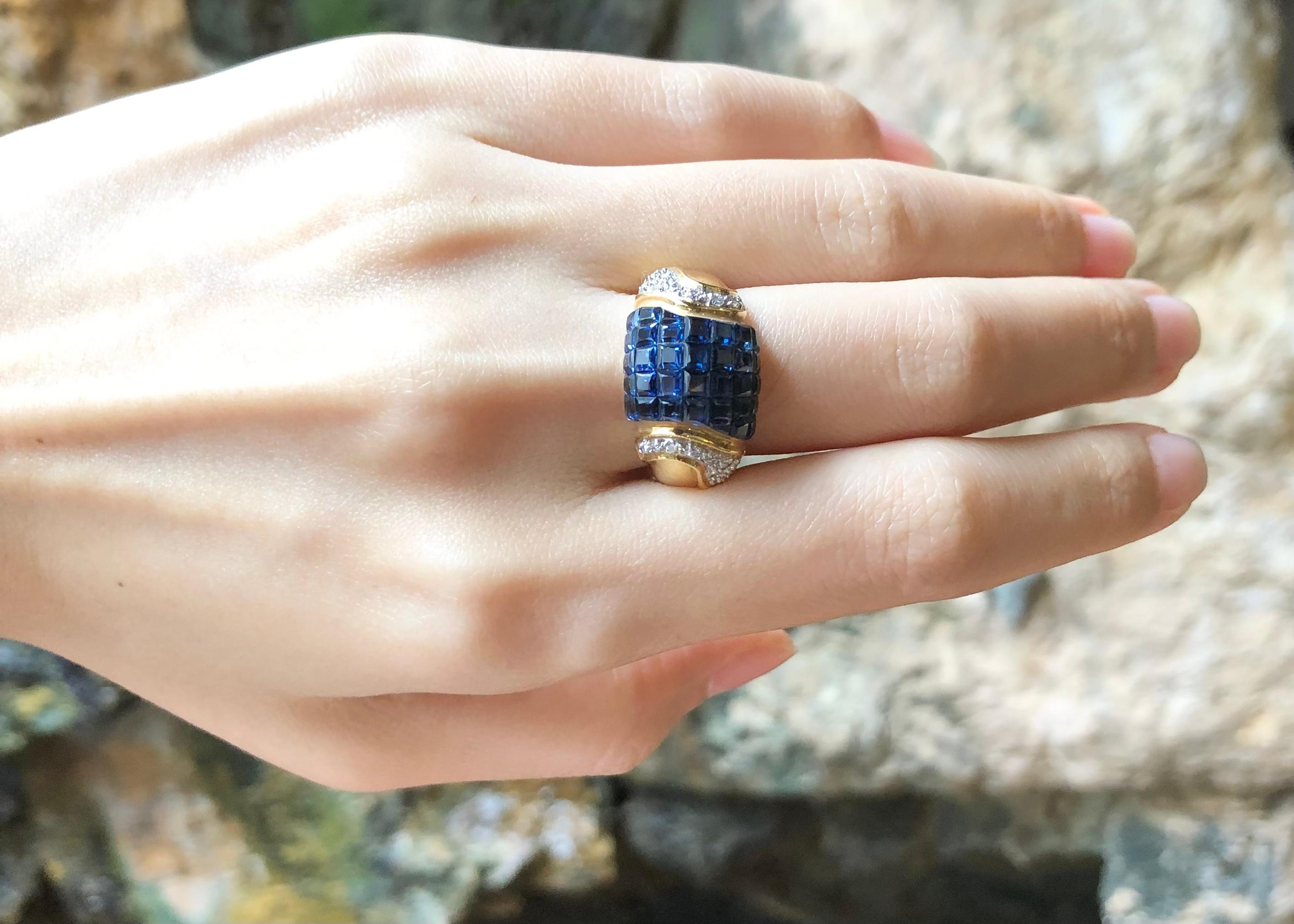 Bague en or 18 carats avec saphir bleu et diamant en vente 1