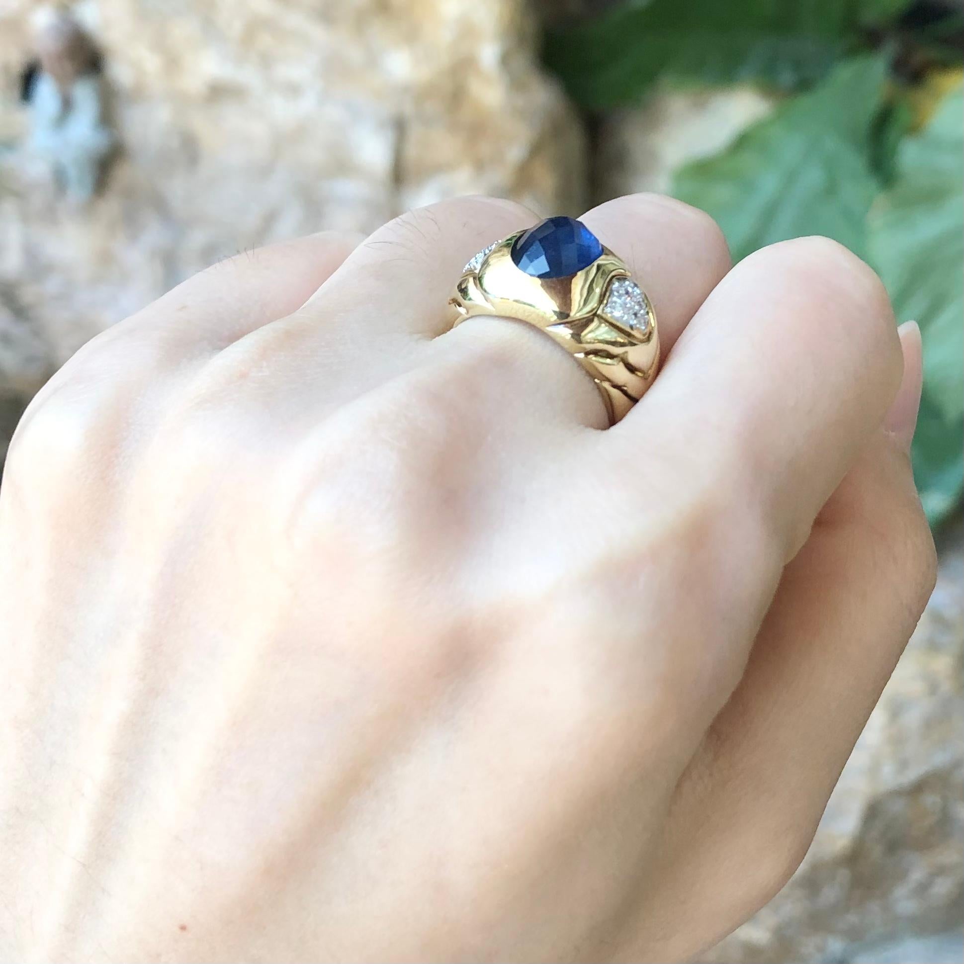 Anello con zaffiro blu e diamante con montatura in oro 18 carati in vendita 1