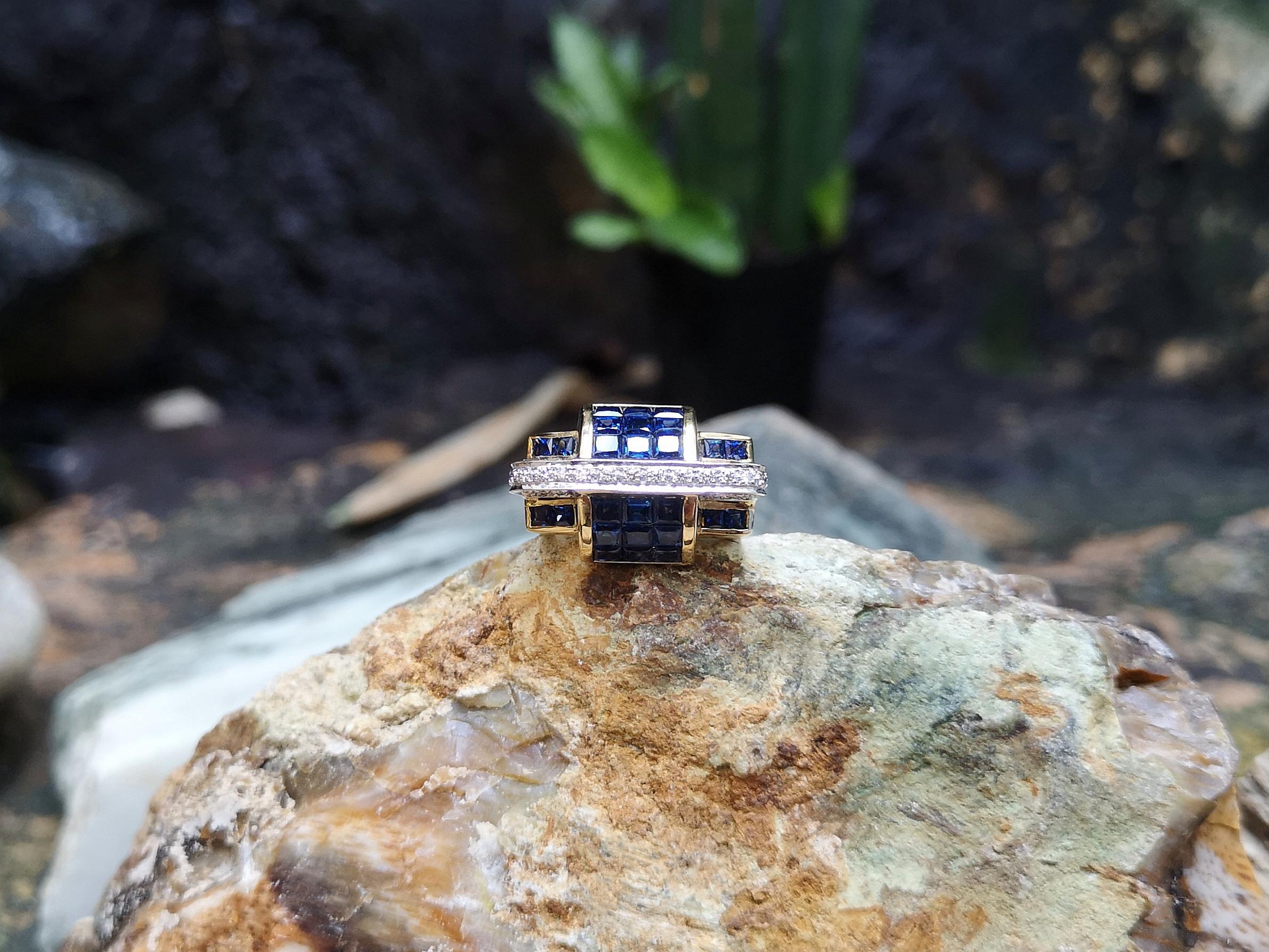 Bague en or 18 carats sertie d'un saphir bleu et de diamants en vente 2