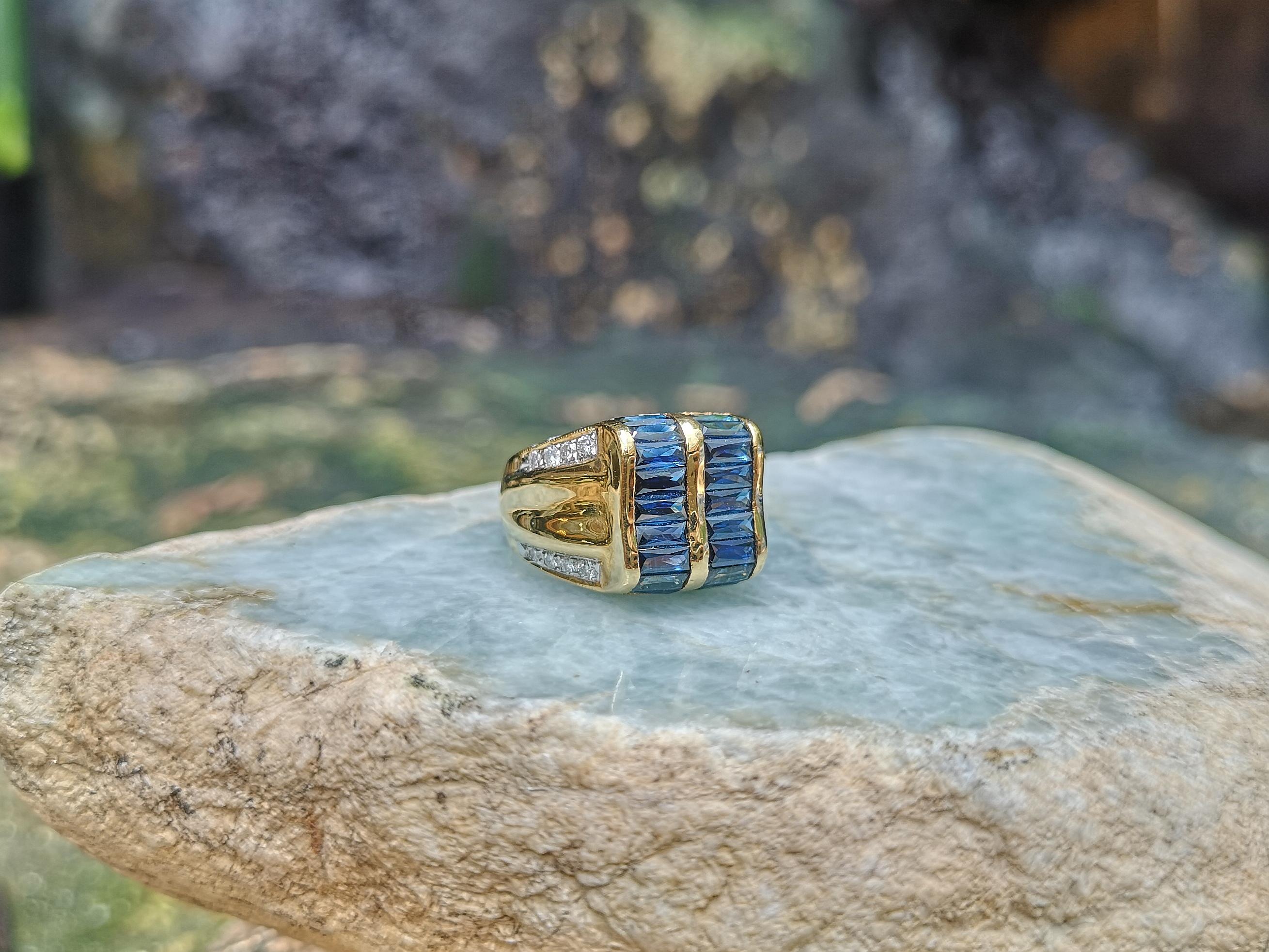 Bague en or 18 carats avec saphir bleu et diamant en vente 2
