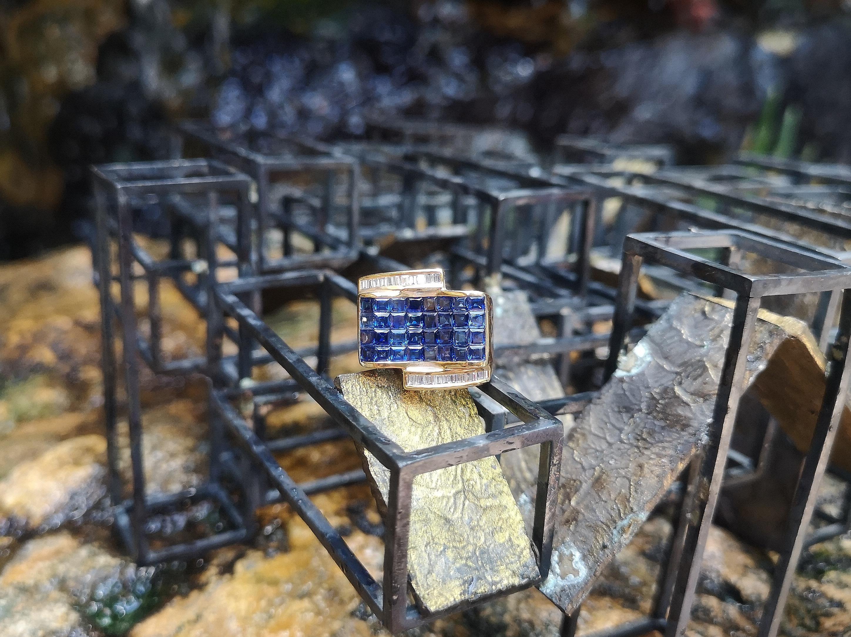 Blauer Saphir mit Diamantring aus 18 Karat Gold in Fassungen im Angebot 2