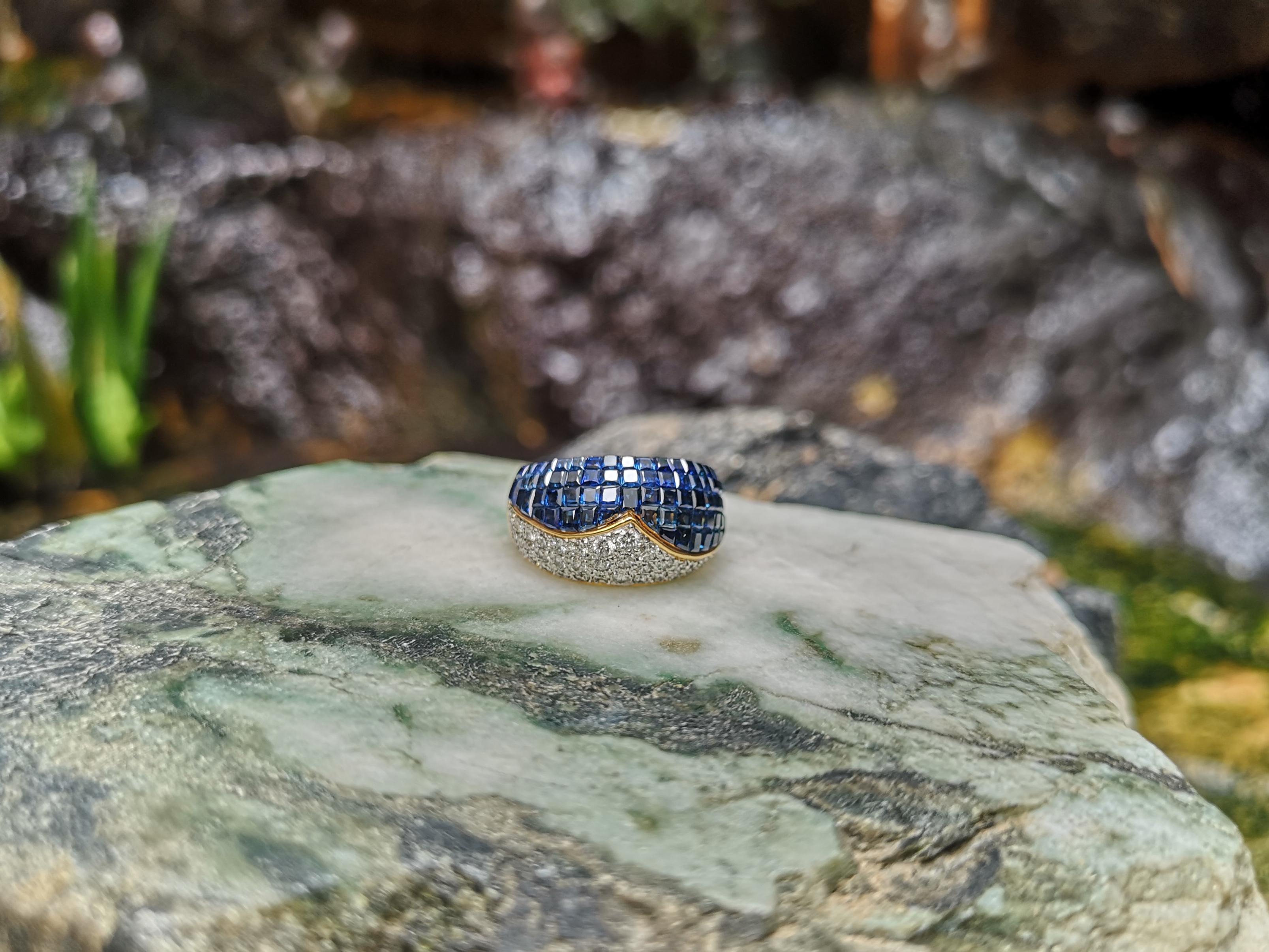 Blue Sapphire with Diamond Ring Set in 18 Karat Gold Settings For Sale 2