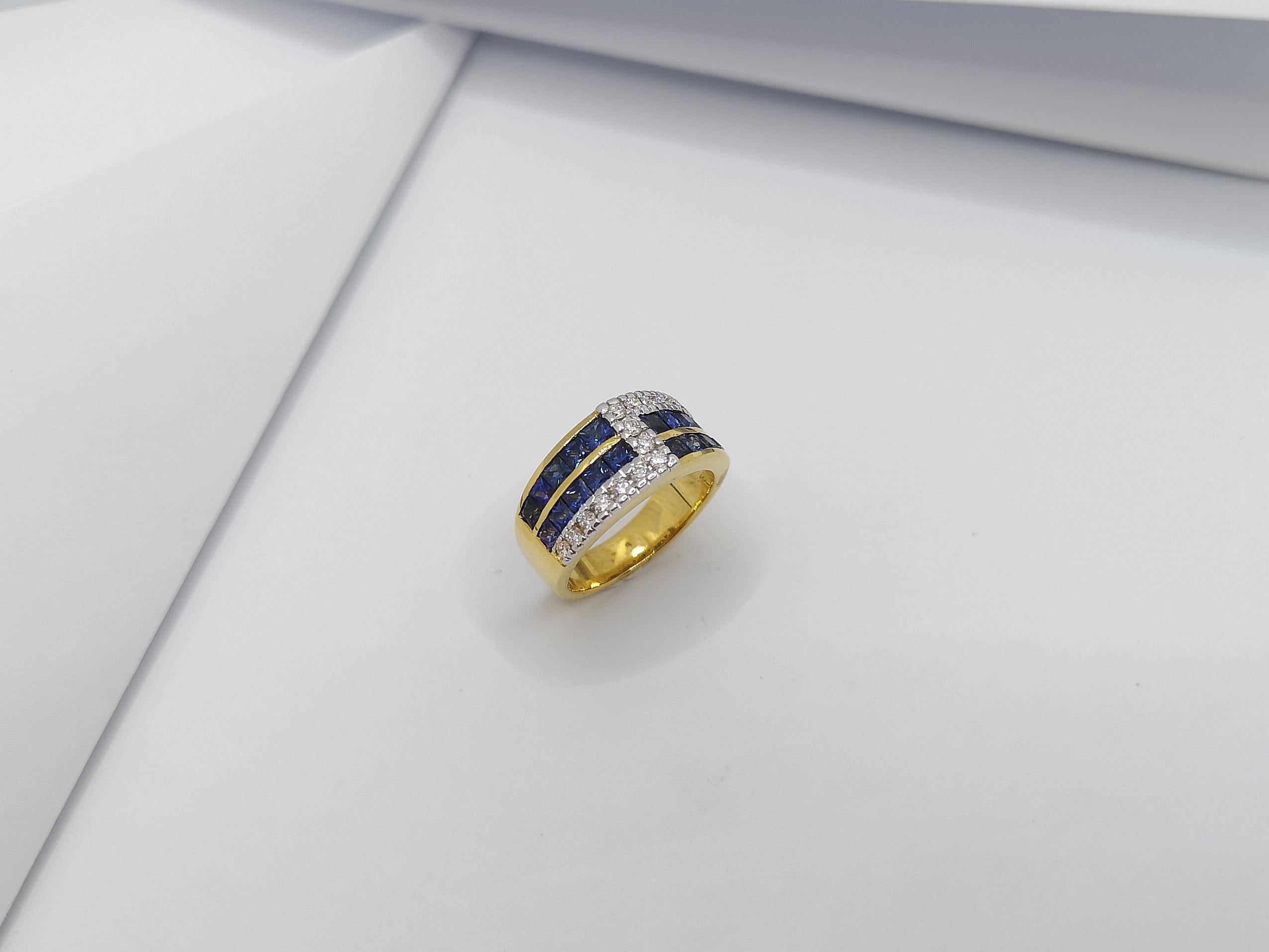 Blue Sapphire with Diamond Ring Set in 18 Karat Gold Settings For Sale 2