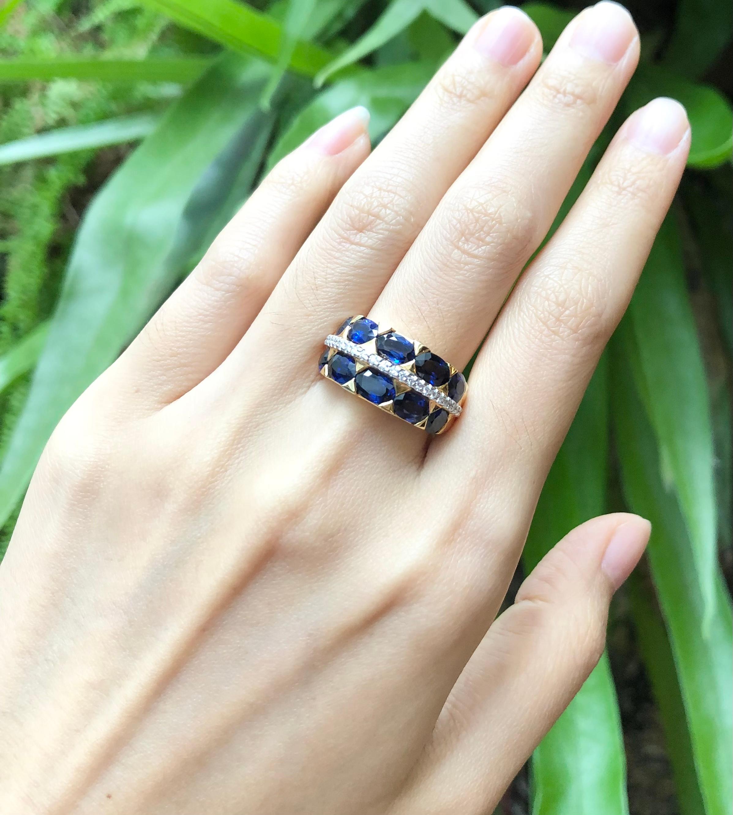 Ring mit blauem Saphir und Diamant in 18 Karat Goldfassung im Angebot 2