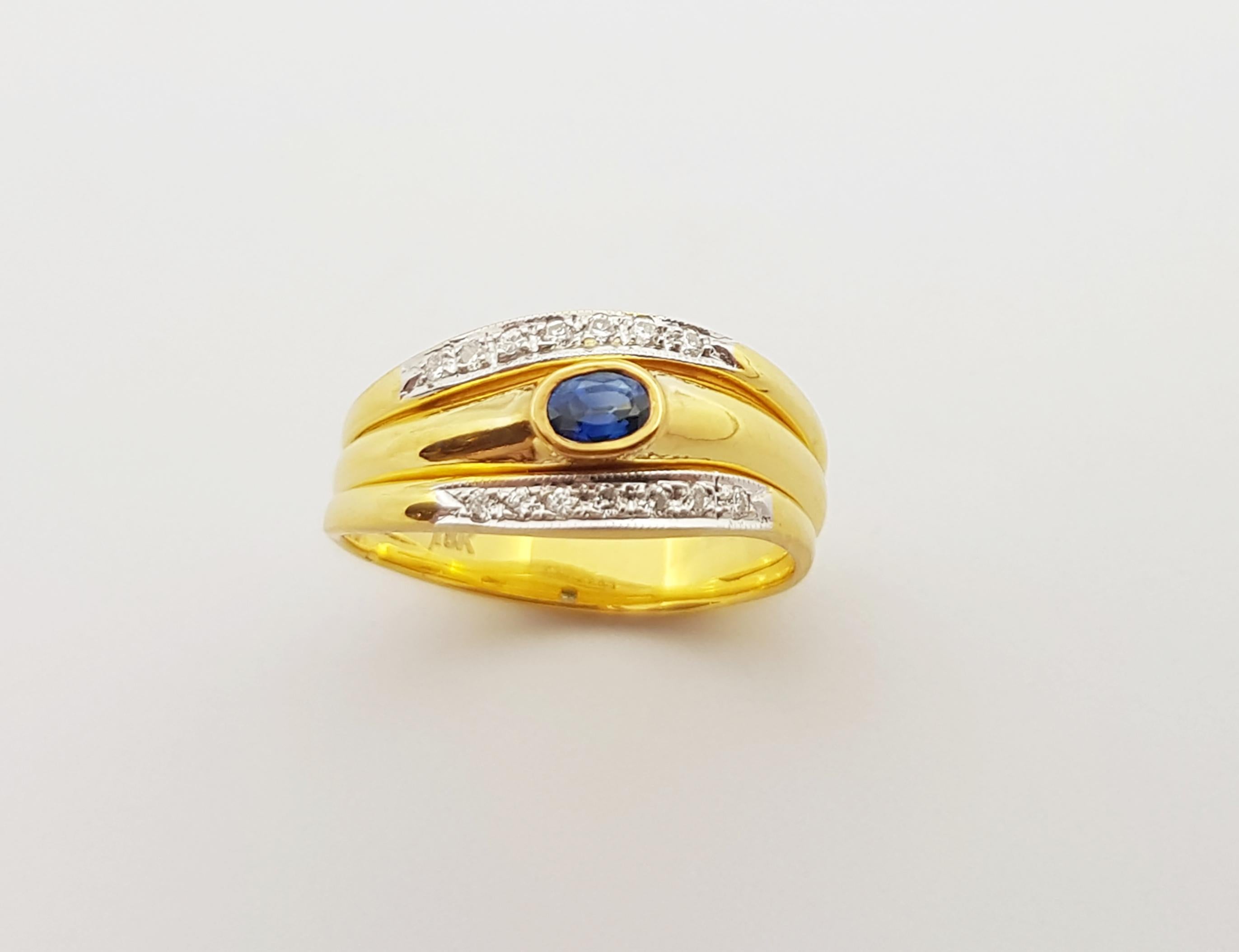 Bague en or 18 carats avec saphir bleu et diamant en vente 2