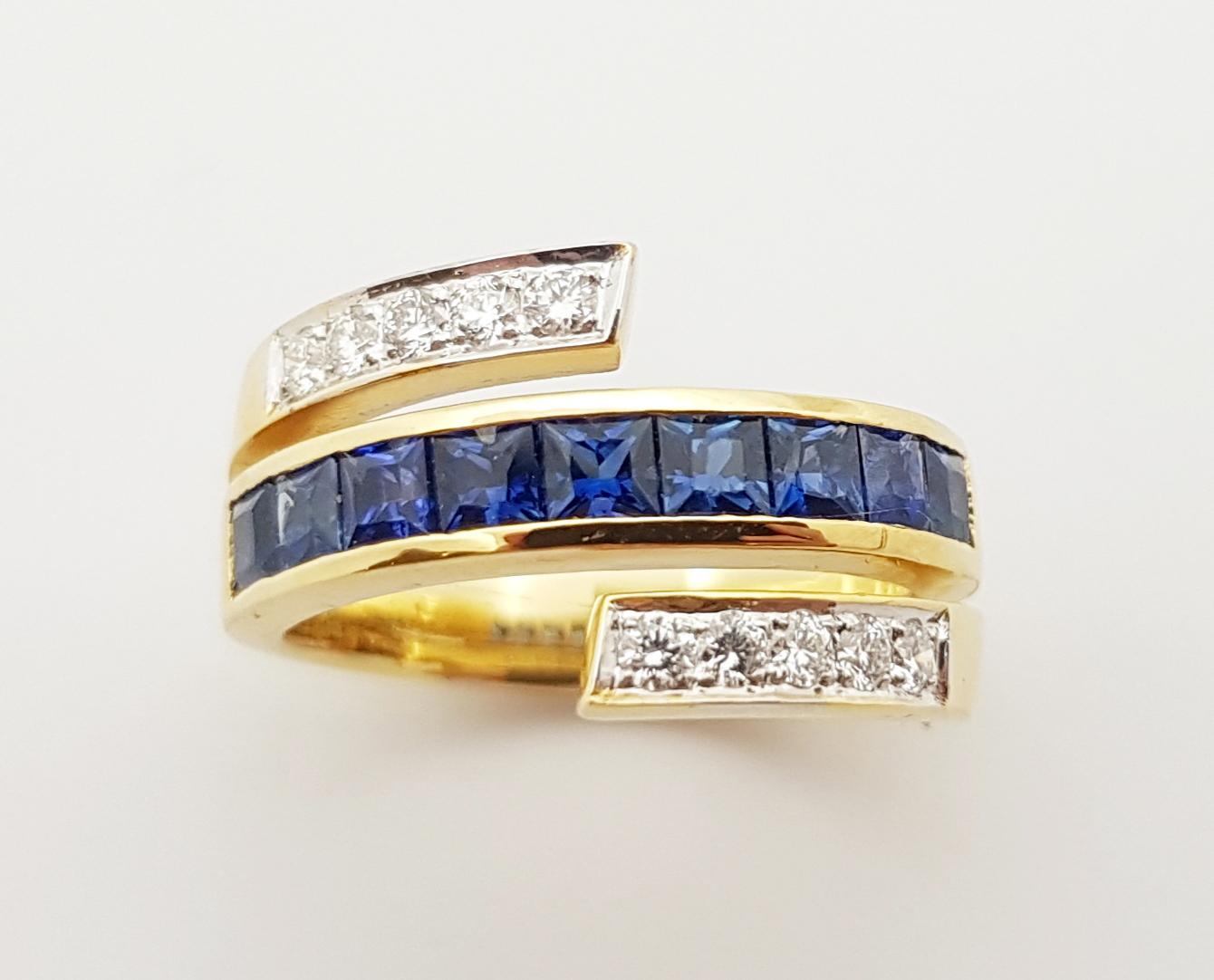 Blue Sapphire with Diamond Ring Set in 18 Karat Gold Settings For Sale 2