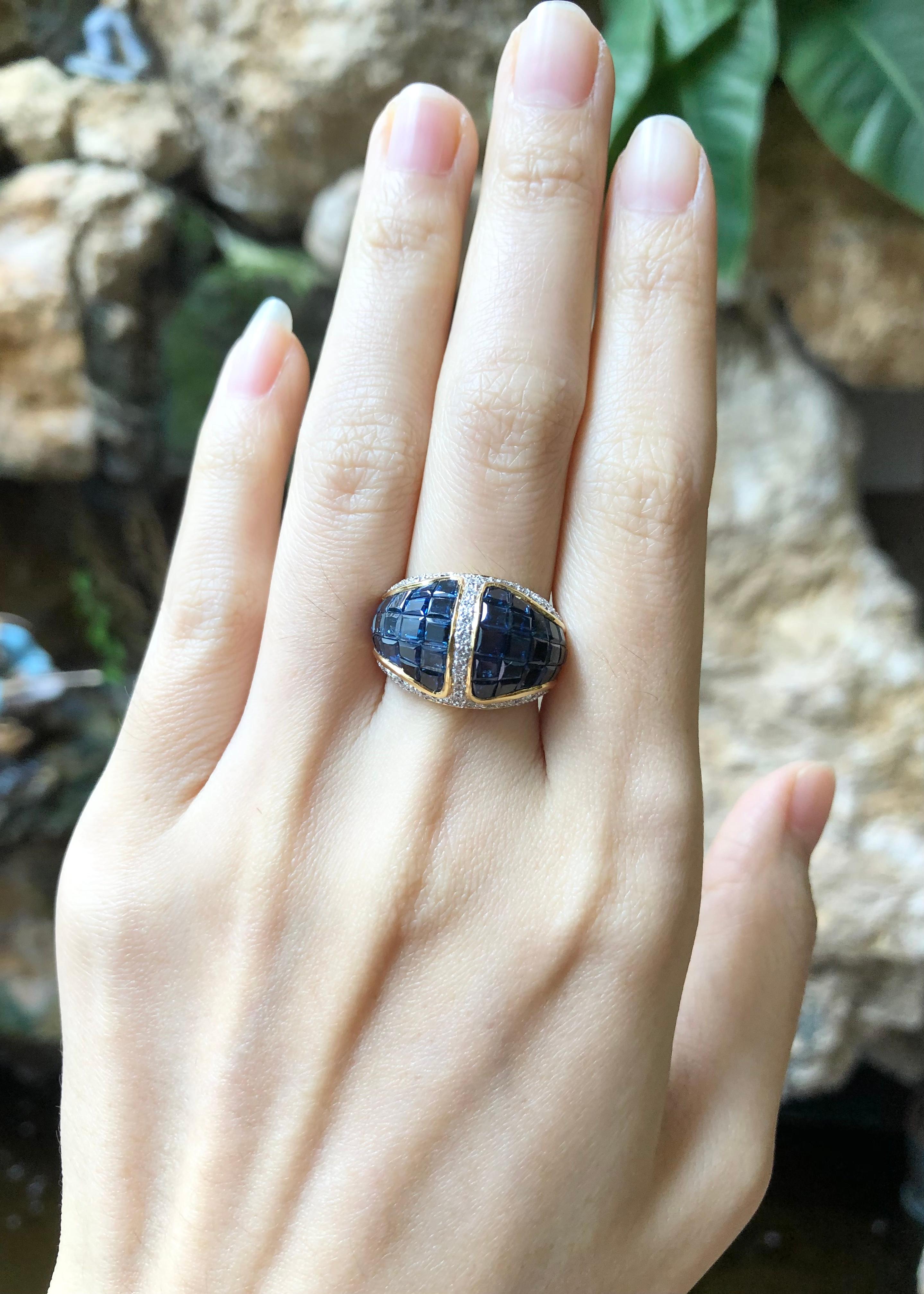 Blue Sapphire with Diamond Ring set in 18 Karat Gold Settings For Sale 2