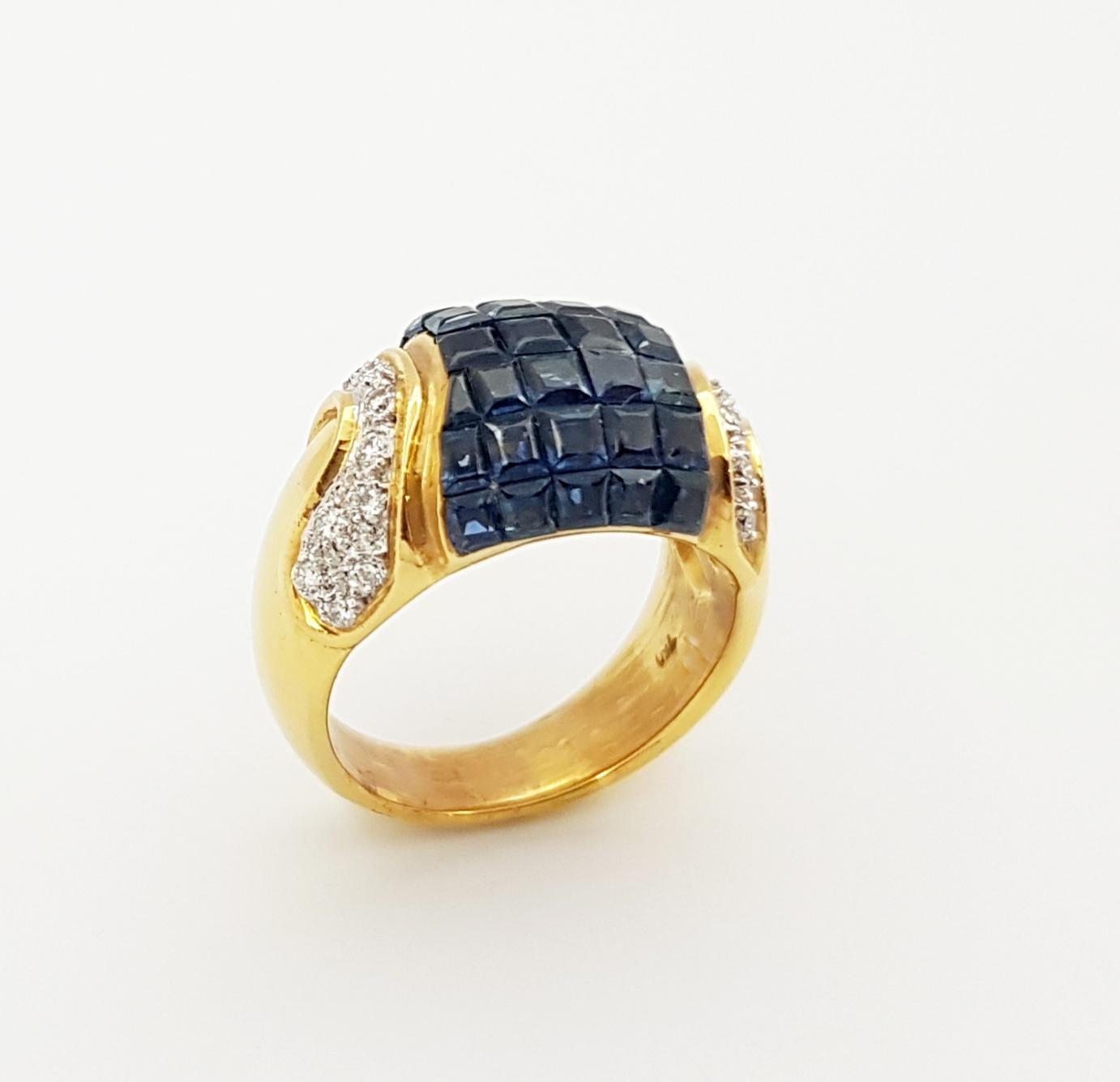 Bague en or 18 carats avec saphir bleu et diamant en vente 2