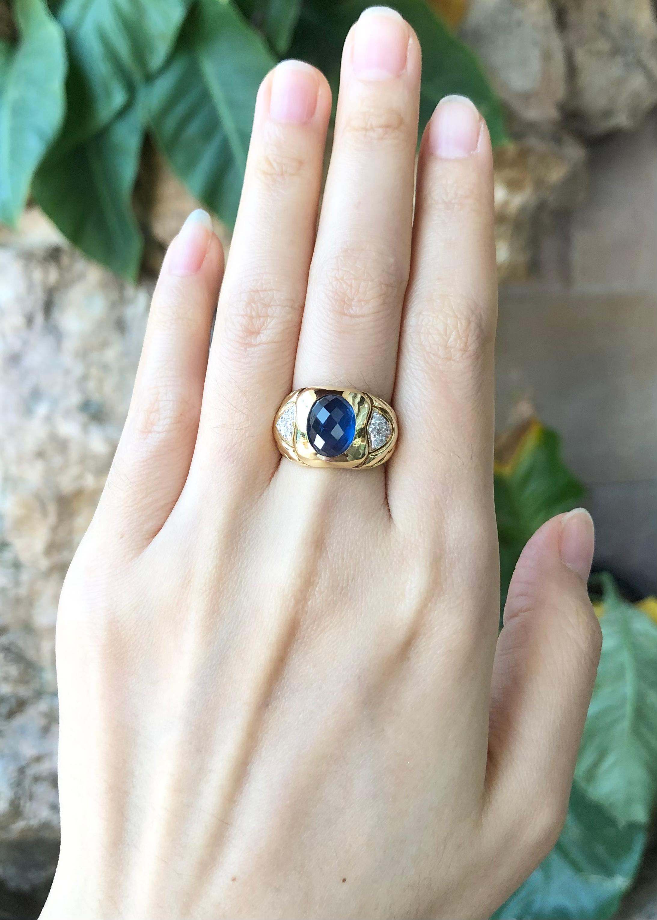 Anello con zaffiro blu e diamante con montatura in oro 18 carati in vendita 2