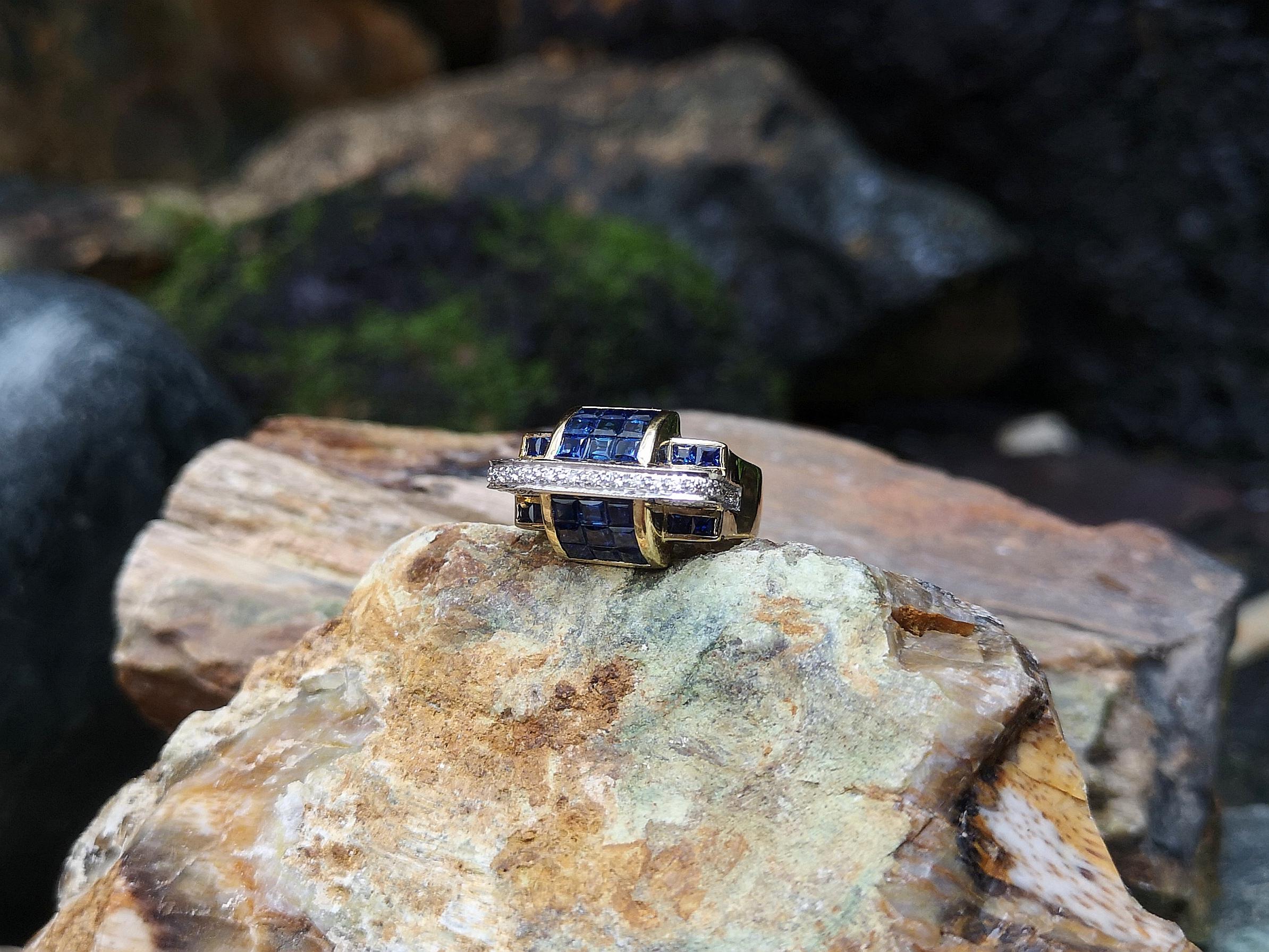 Bague en or 18 carats sertie d'un saphir bleu et de diamants en vente 3