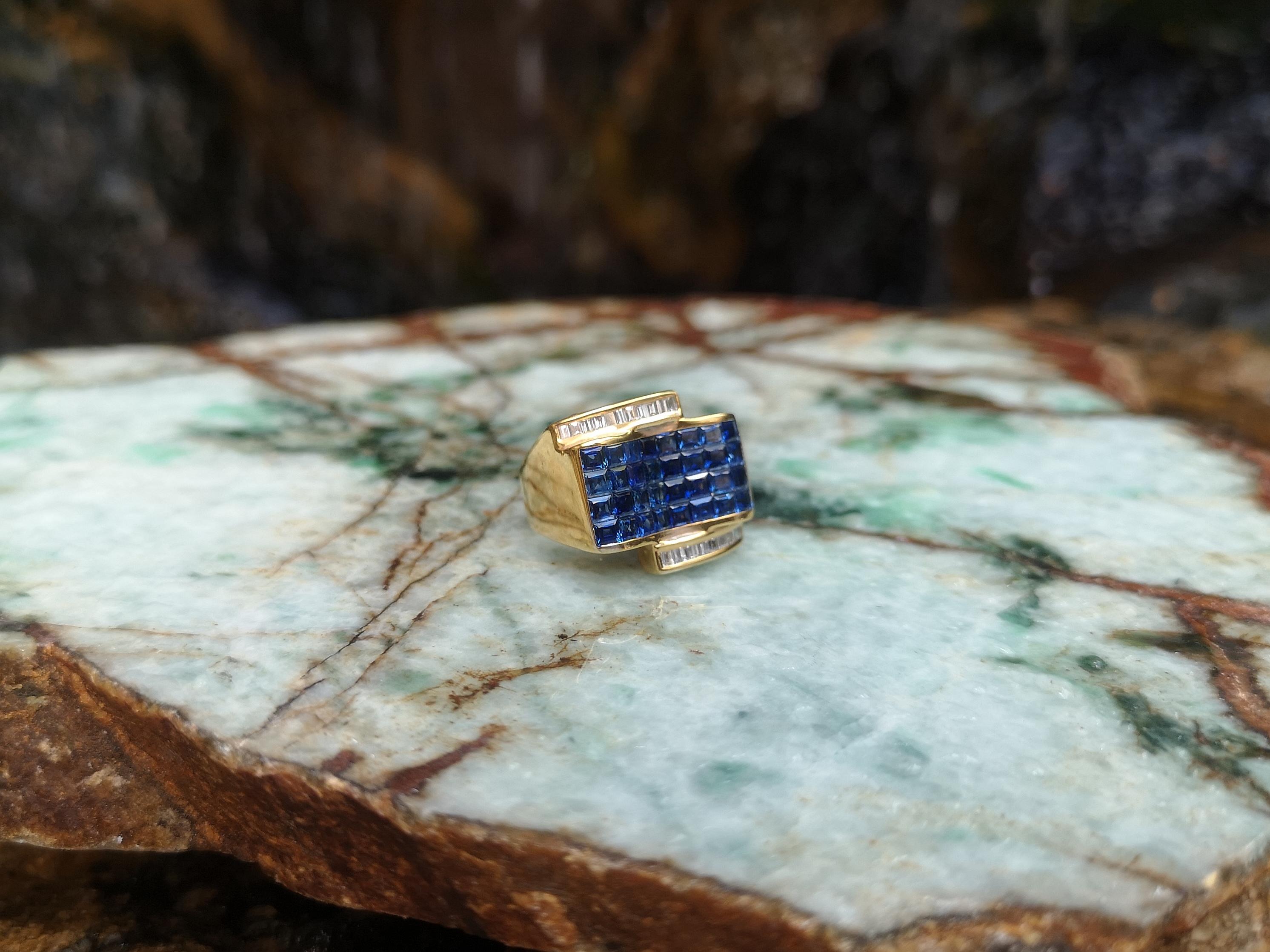 Blauer Saphir mit Diamantring aus 18 Karat Gold in Fassungen im Angebot 3