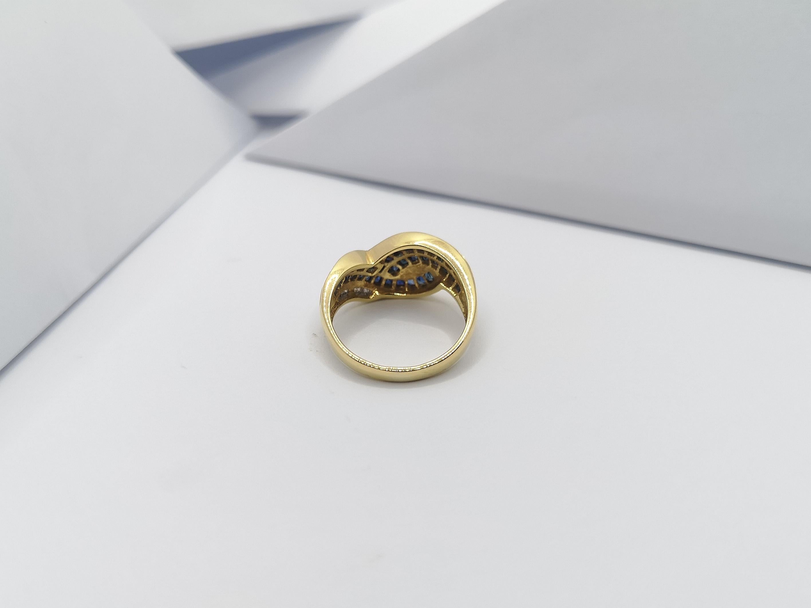 Bague en or 18 carats avec saphir bleu et diamant en vente 3