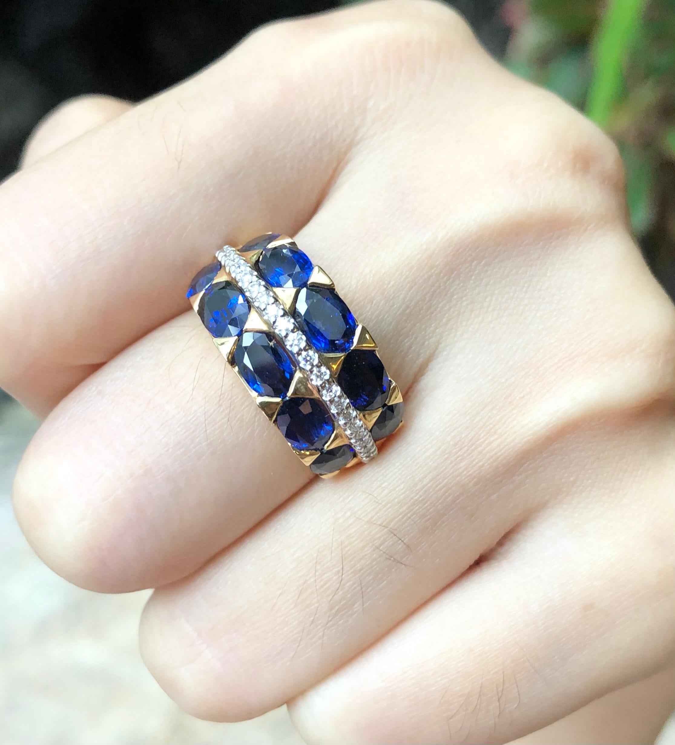 Ring mit blauem Saphir und Diamant in 18 Karat Goldfassung im Angebot 3