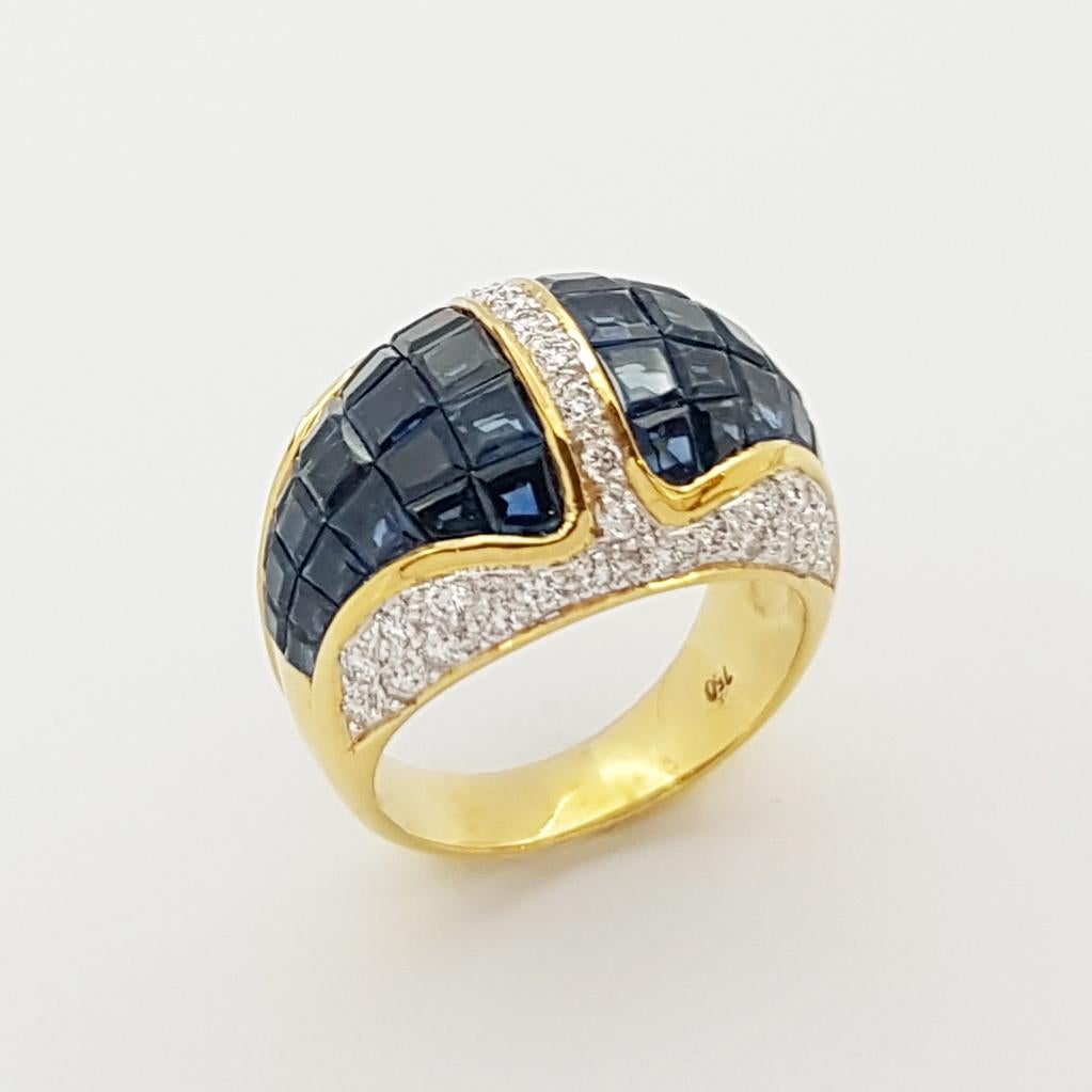 Blue Sapphire with Diamond Ring set in 18 Karat Gold Settings For Sale 3