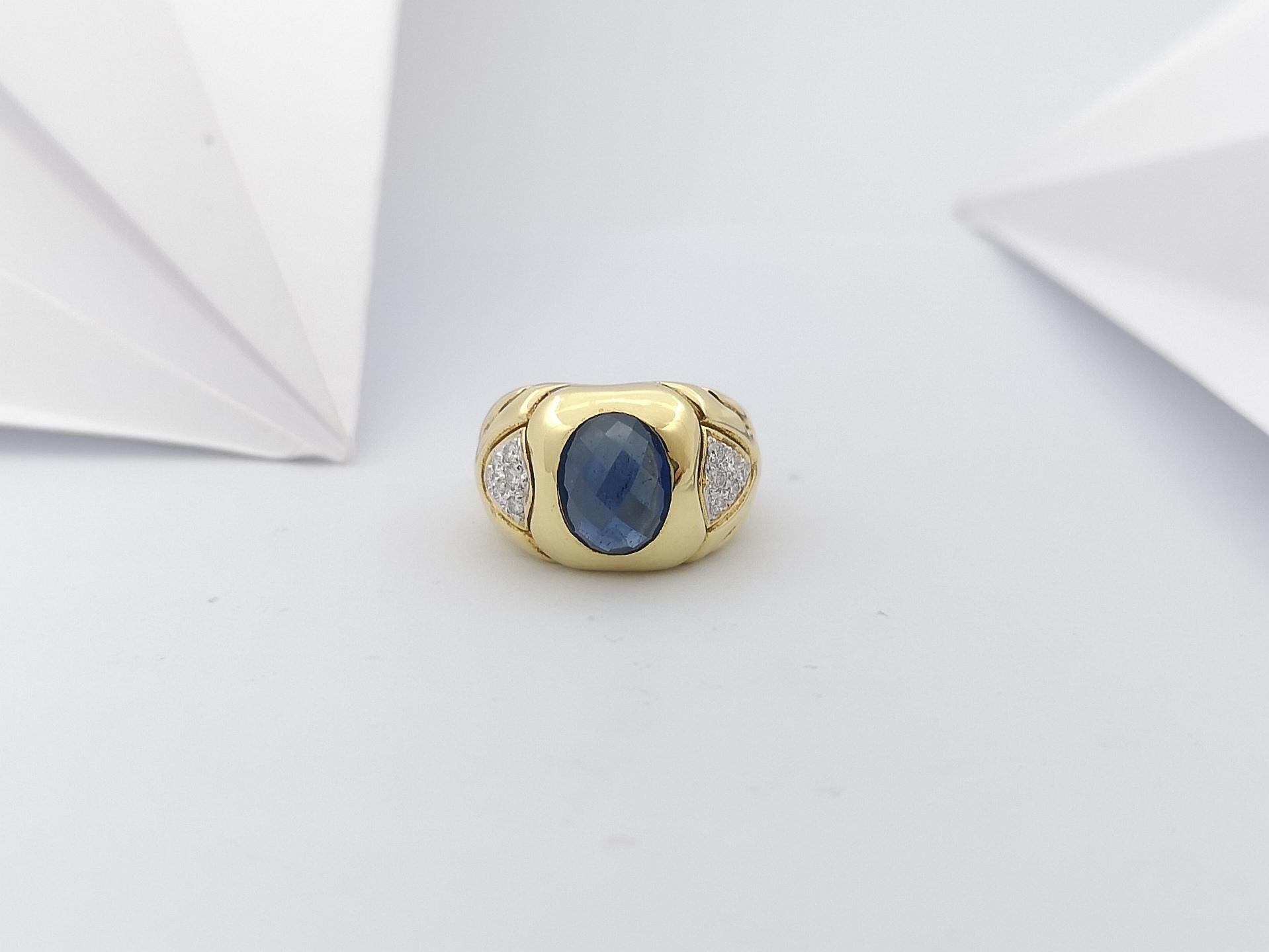 Anello con zaffiro blu e diamante con montatura in oro 18 carati in vendita 3
