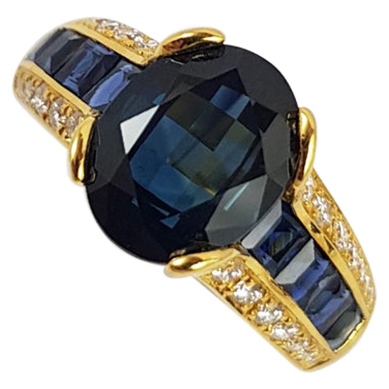 Blue Sapphire with Diamond Ring Set in 18 Karat Gold Settings