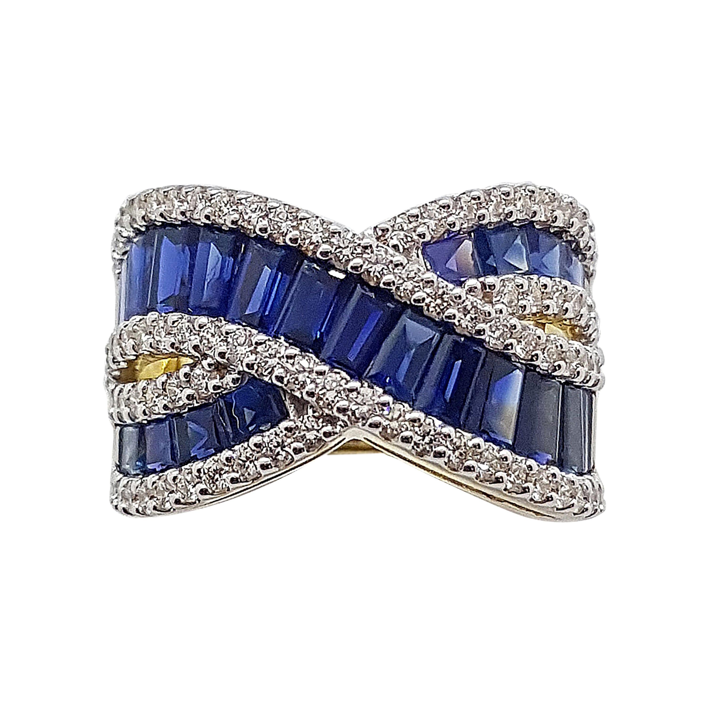 Blauer blauer Saphir mit Diamantring in 18 Karat Goldfassung im Angebot