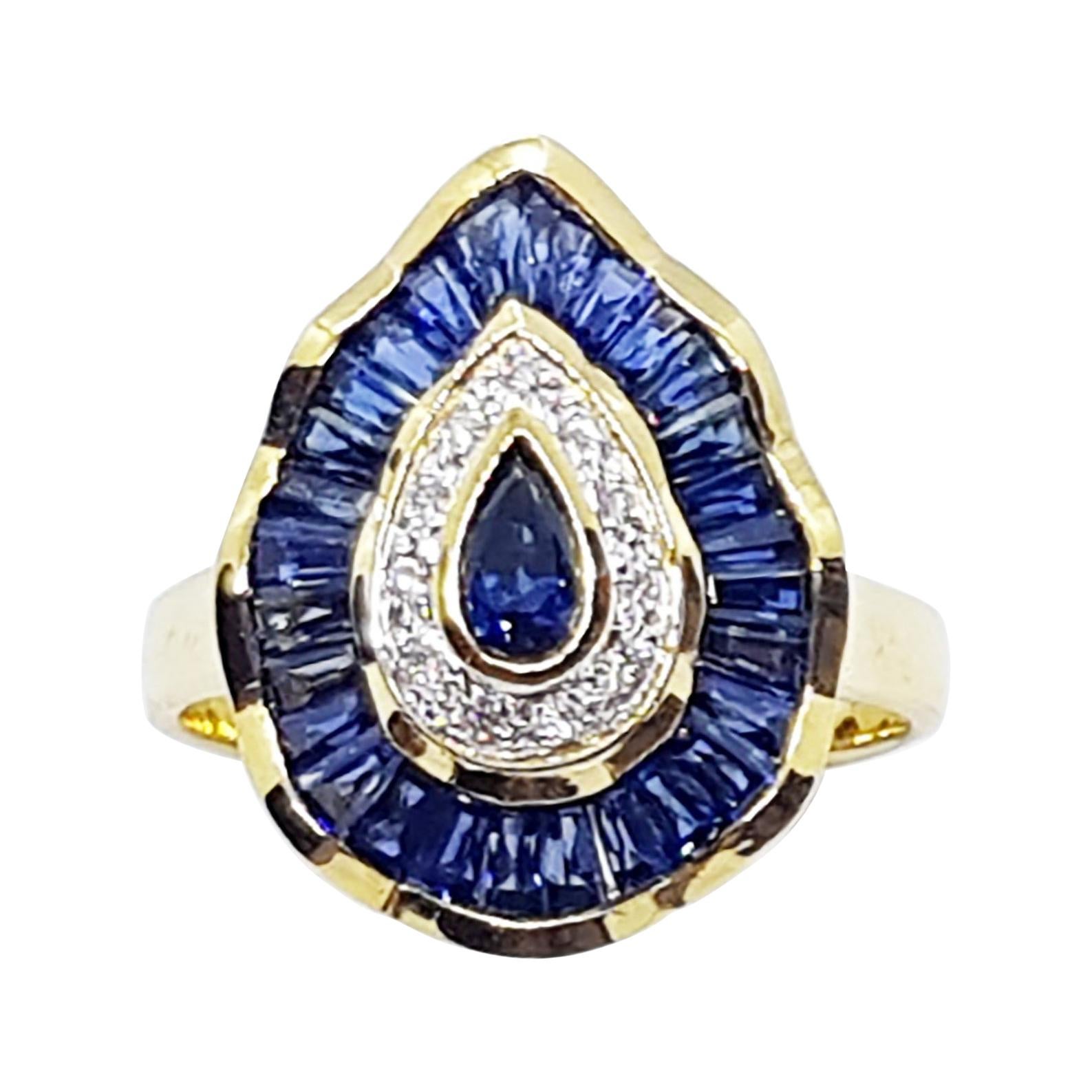 Blauer blauer Saphir mit Diamantring in 18 Karat Goldfassung