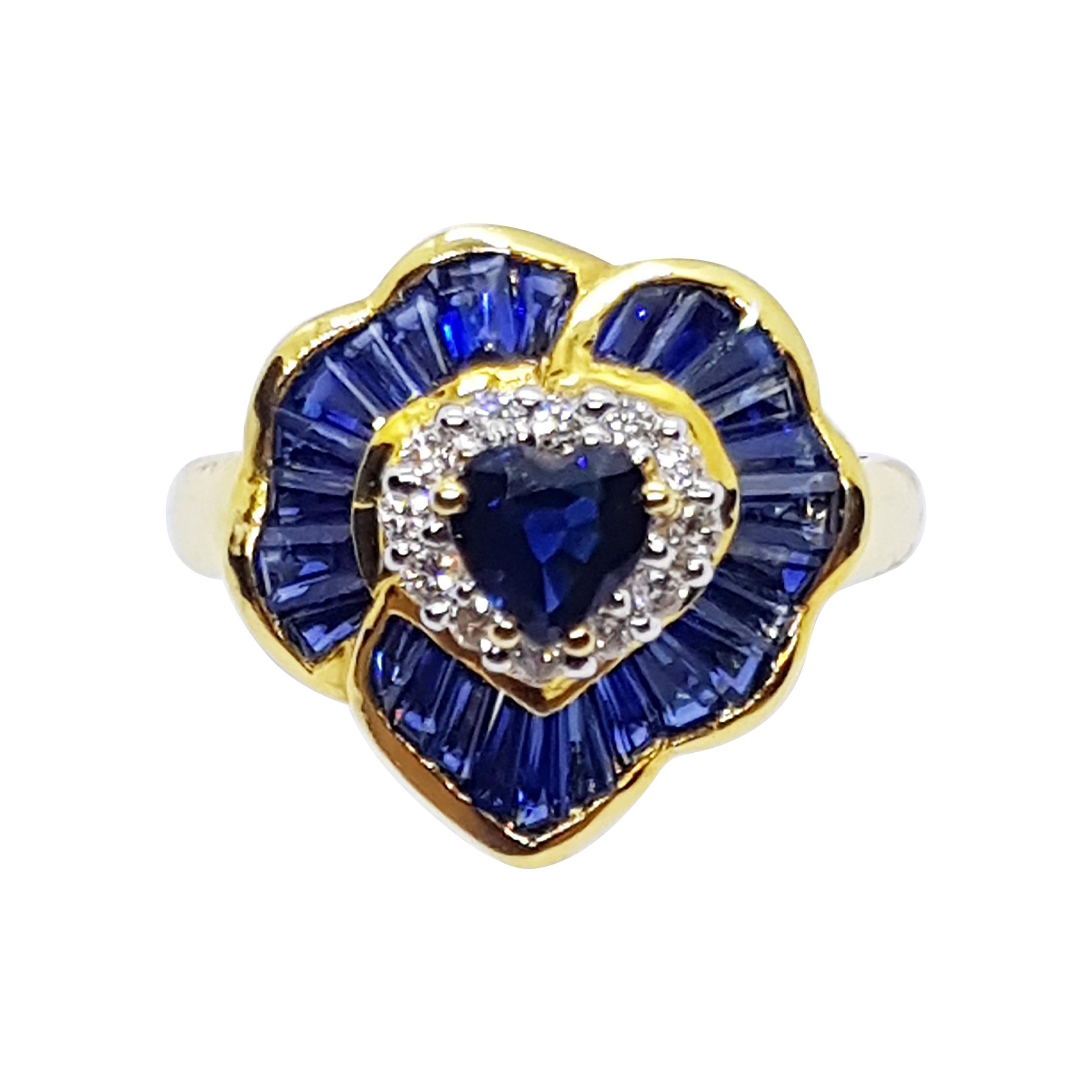 Blauer blauer Saphir mit Diamantring in 18 Karat Goldfassung