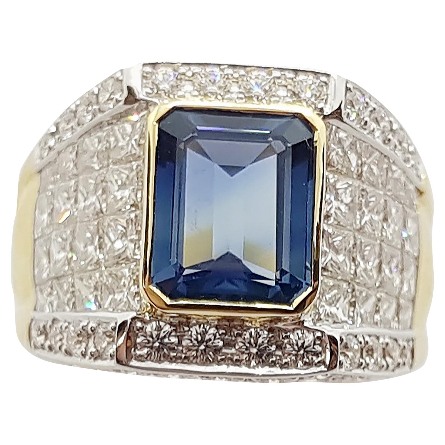 Bague en or 18 carats avec saphir bleu et diamant
