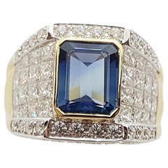 Bague en or 18 carats avec saphir bleu et diamant