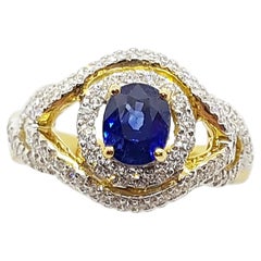 Bague en or 18 carats avec saphir bleu et diamant