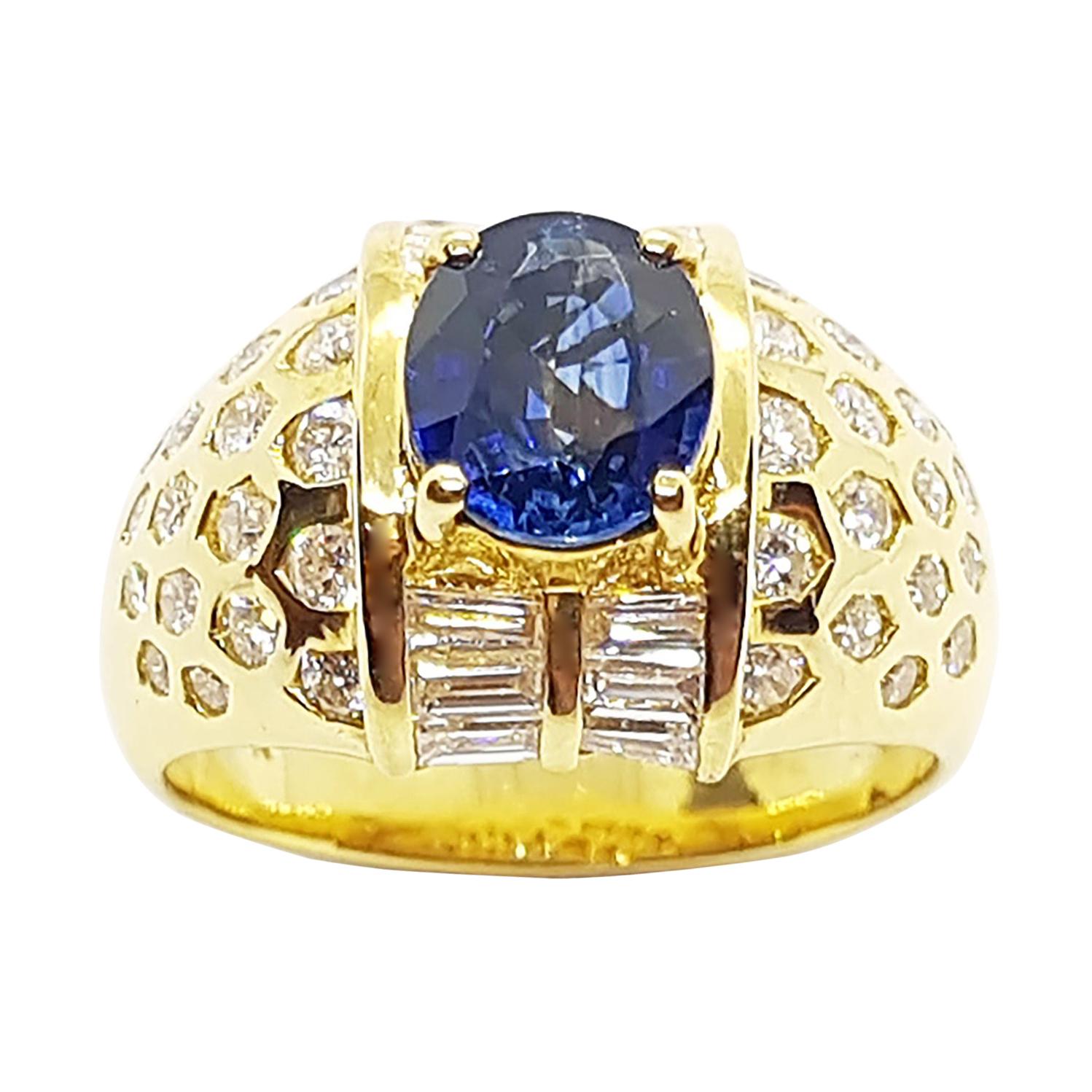 Blue Sapphire with Diamond Ring Set in 18 Karat Gold Settings