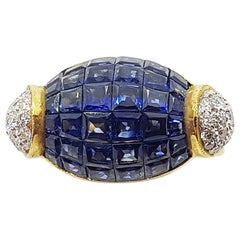 Blue Sapphire with Diamond Ring Set in 18 Karat Gold Settings