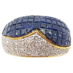 Blue Sapphire with Diamond Ring Set in 18 Karat Gold Settings