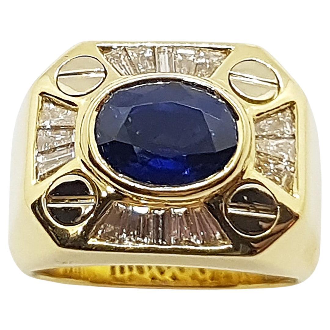 Anello con zaffiro blu e diamanti incastonati in oro 18 carati