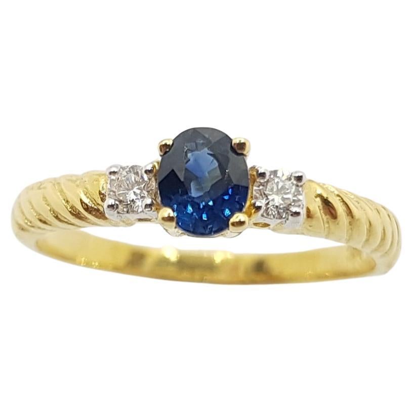 Blue Sapphire with Diamond Ring Set in 18 Karat Gold Settings For Sale