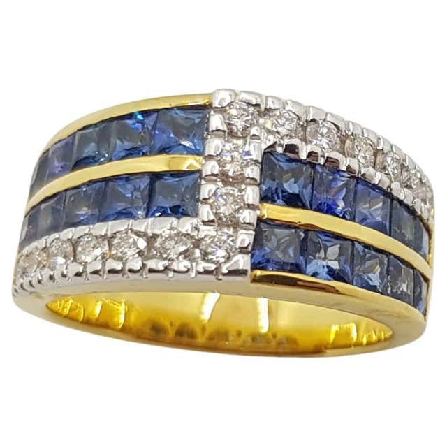 Blue Sapphire with Diamond Ring Set in 18 Karat Gold Settings at 1stDibs