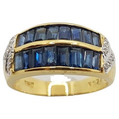 Blue Sapphire with Diamond Ring Set in 18 Karat Gold Settings