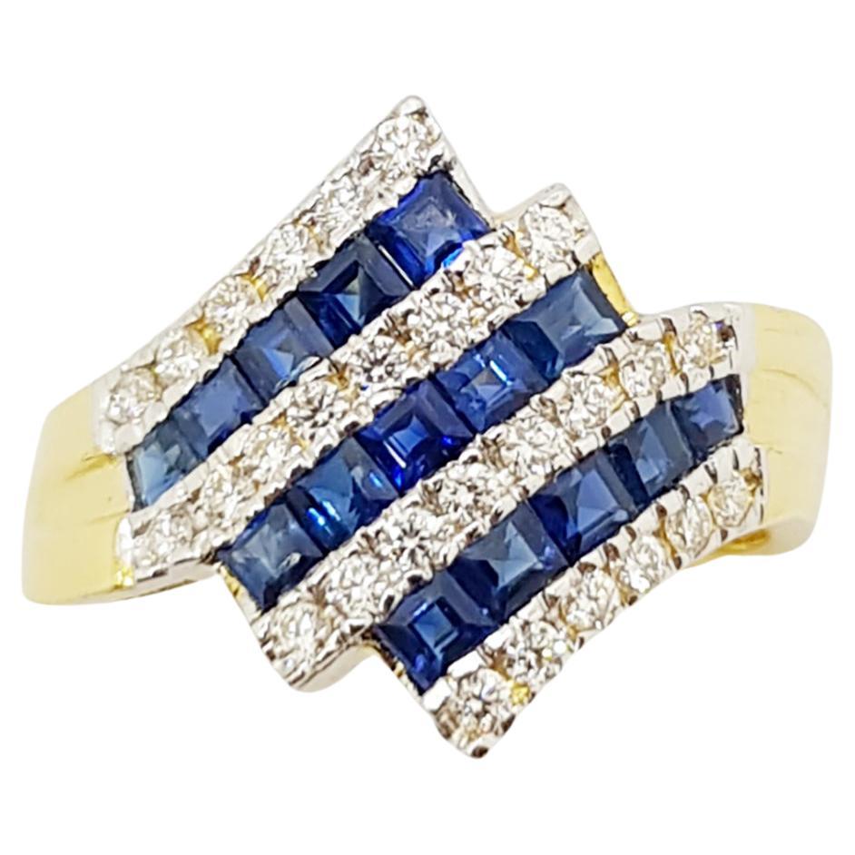 Blue Sapphire with Diamond Ring Set in 18 Karat Gold Settings