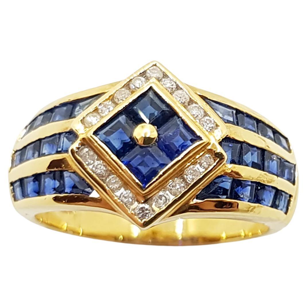 Blue Sapphire with Diamond Ring Set in 18 Karat Gold Settings For Sale