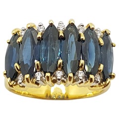 Ring mit blauem Saphir und Diamant in 18 Karat Goldfassung