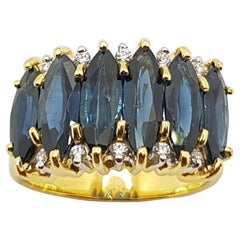 Blue Sapphire with Diamond Ring Set in 18 Karat Gold Settings