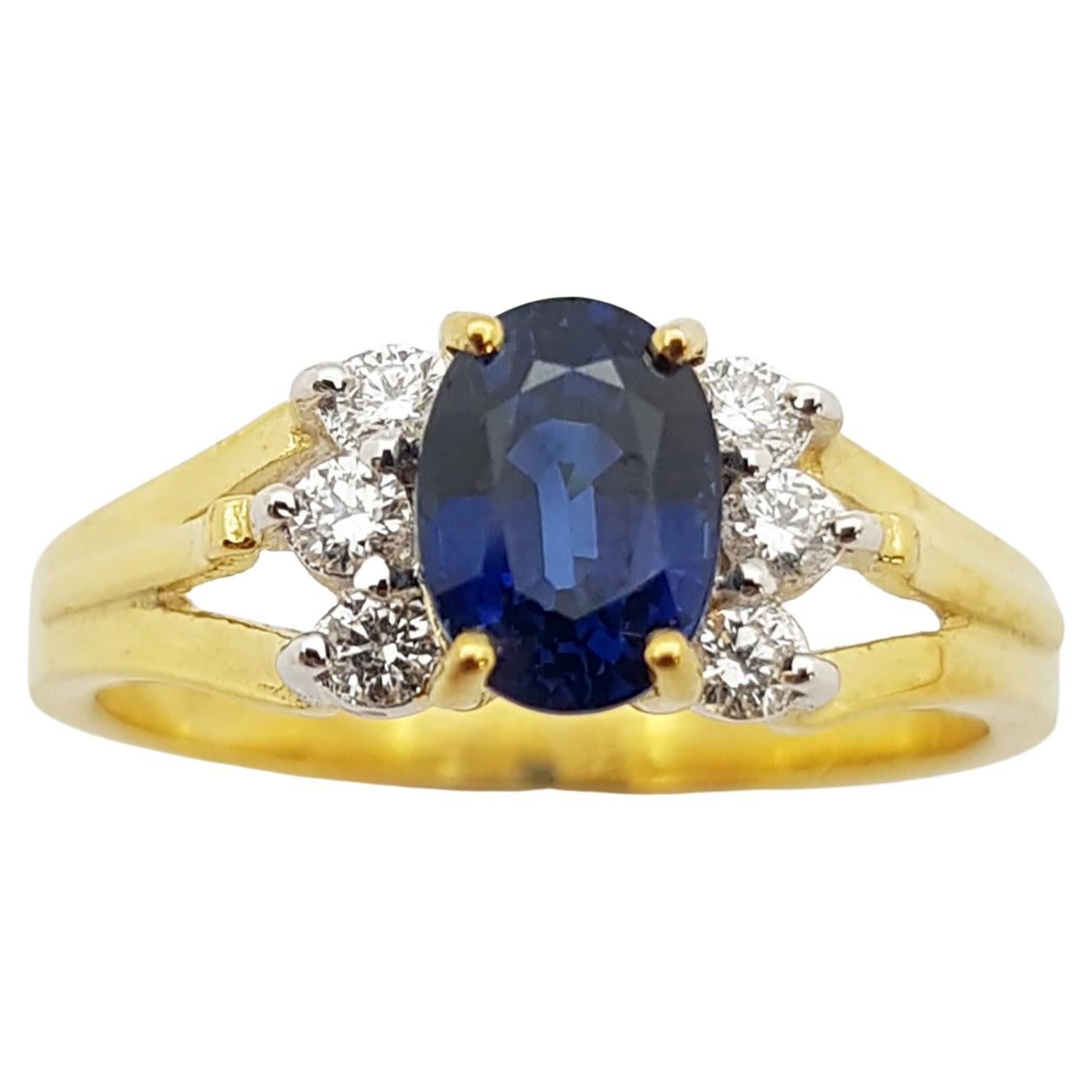 Blue Sapphire with Diamond Ring set in 18 Karat Gold Settings For Sale