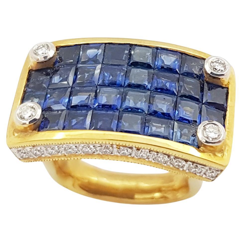 Blue Sapphire with Diamond Ring Set in 18 Karat Gold Settings