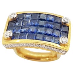 Blue Sapphire with Diamond Ring Set in 18 Karat Gold Settings